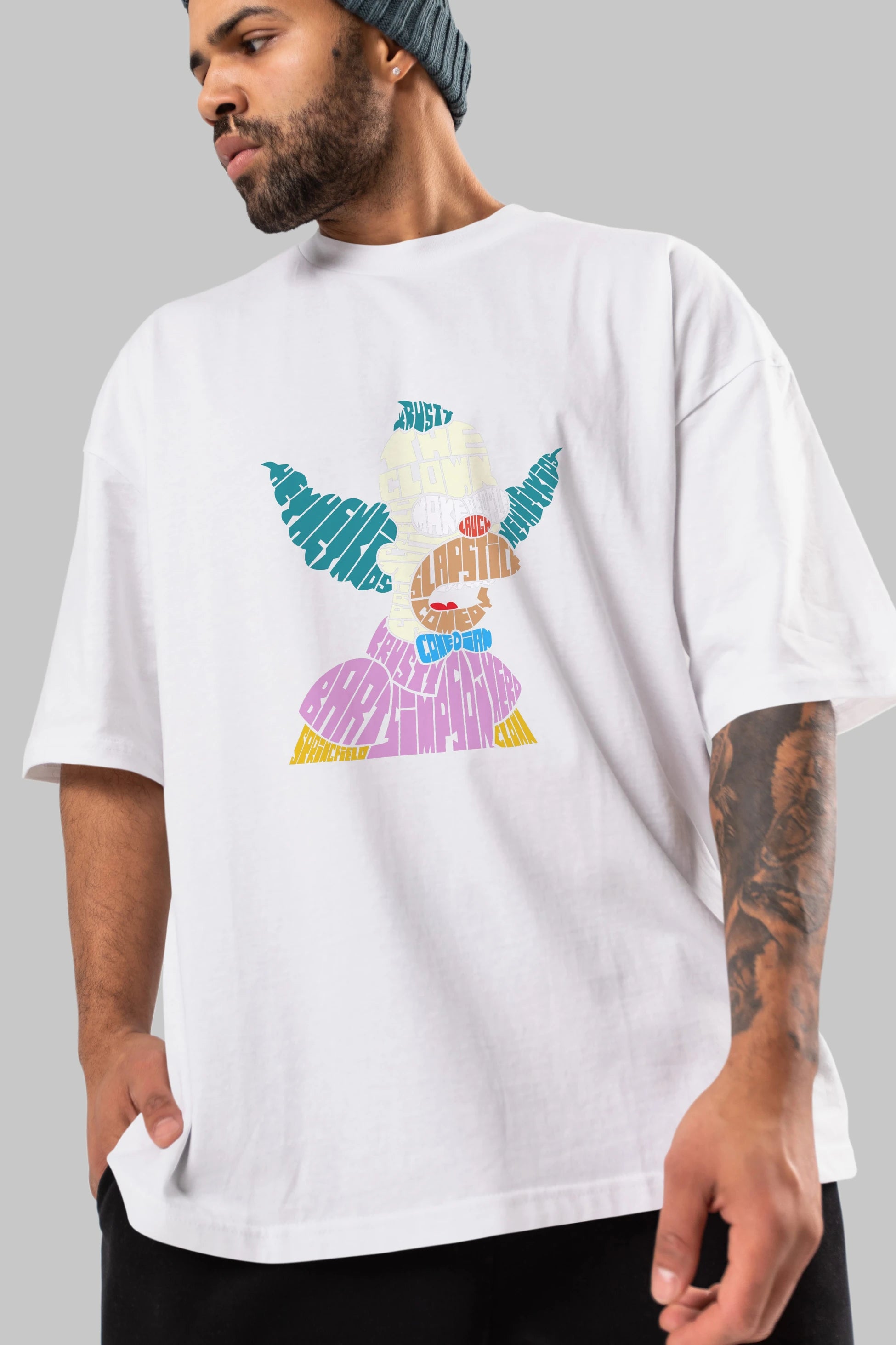 Krusty Clown Ön Baskılı Oversize t-shirt %100 pamuk Erkek Kadın Unisex