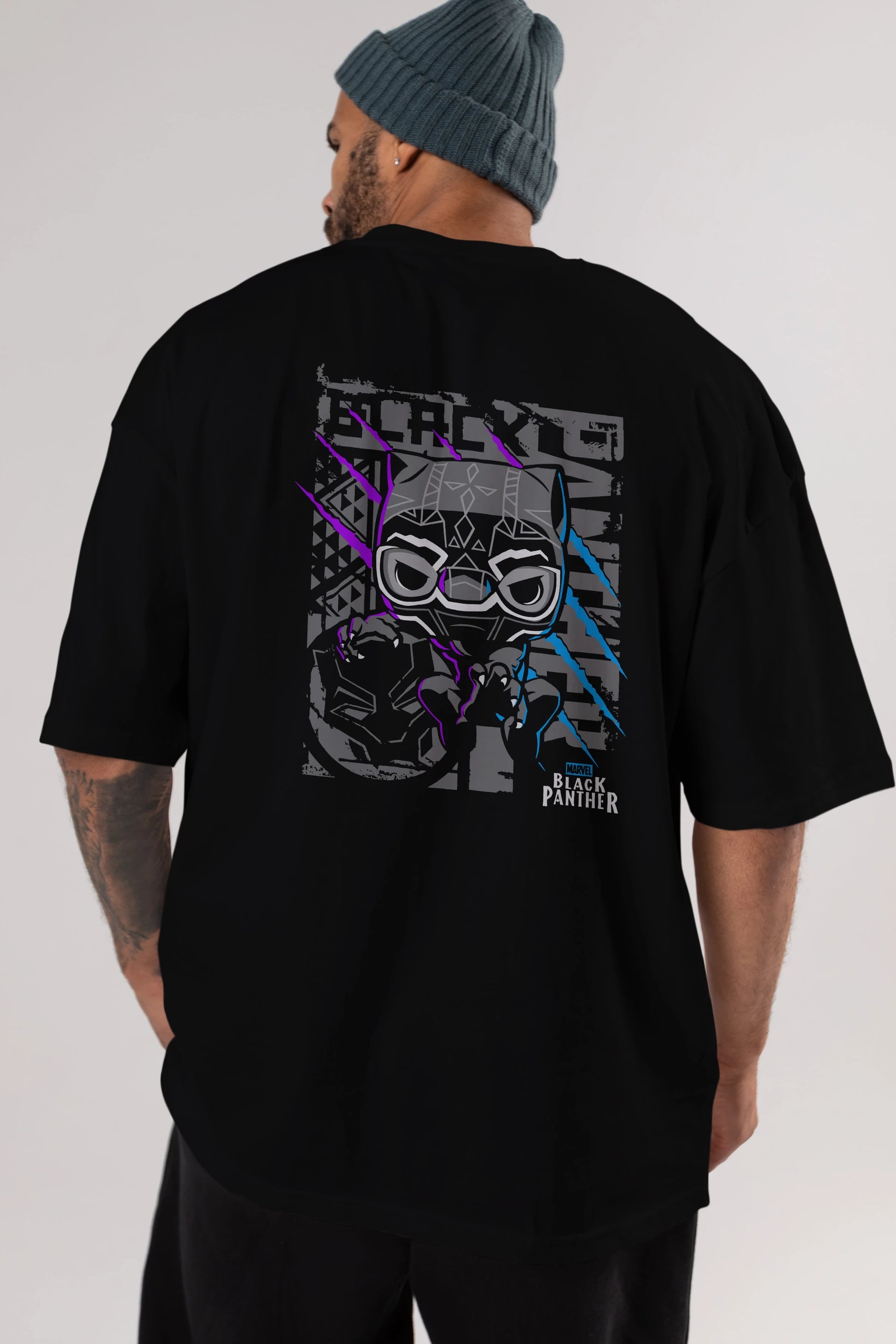 Black Panther Arka Baskılı Oversize t-shirt Erkek Kadın Unisex %100 Pamuk Bisiklet Yaka tişort