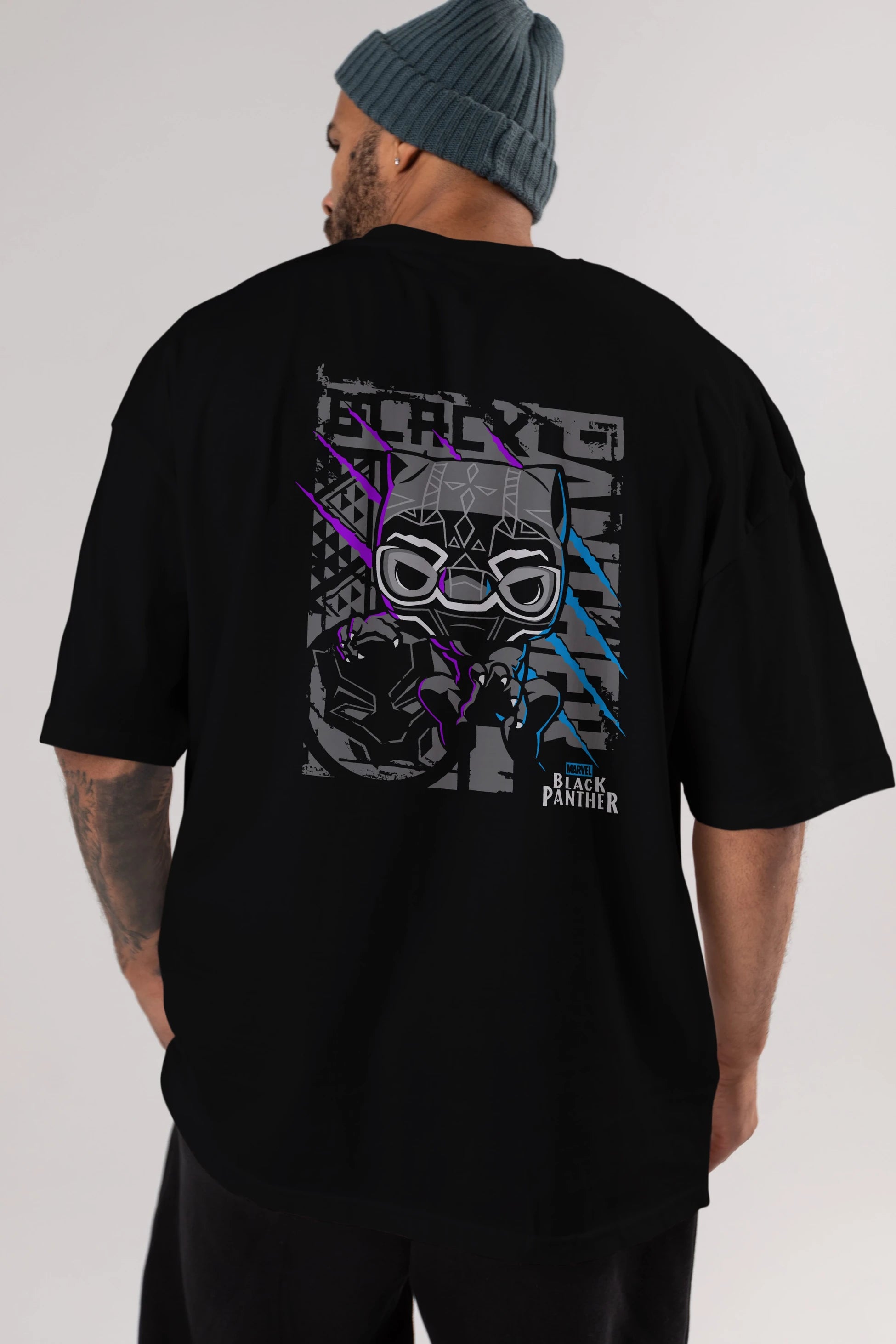 Black Panther Arka Baskılı Oversize t-shirt Erkek Kadın Unisex %100 Pamuk Bisiklet Yaka tişort