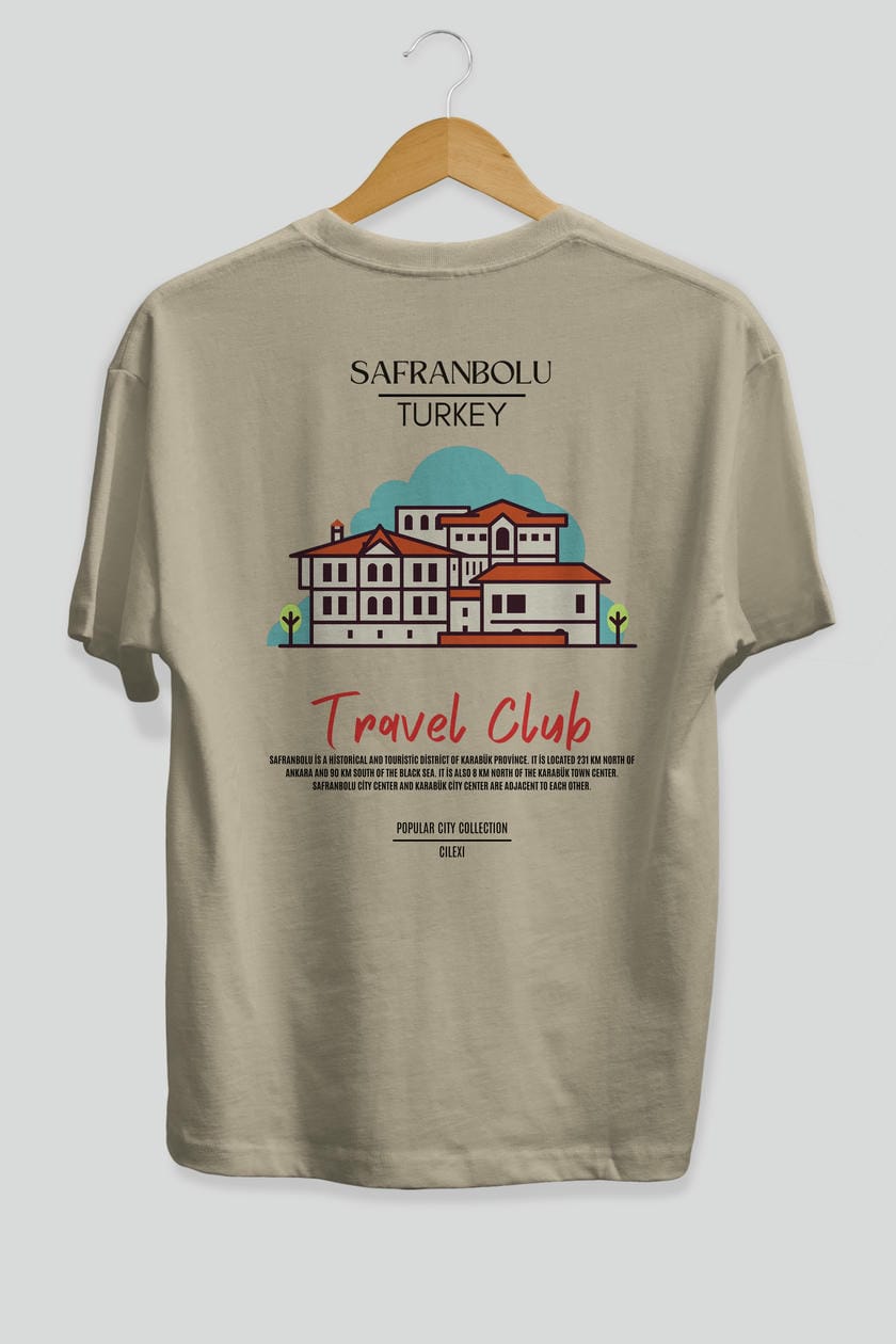 Safranbolu Turkey Arka Baskılı Oversize t-shirt Erkek Kadın Pamuk Bisiklet Yaka tişort