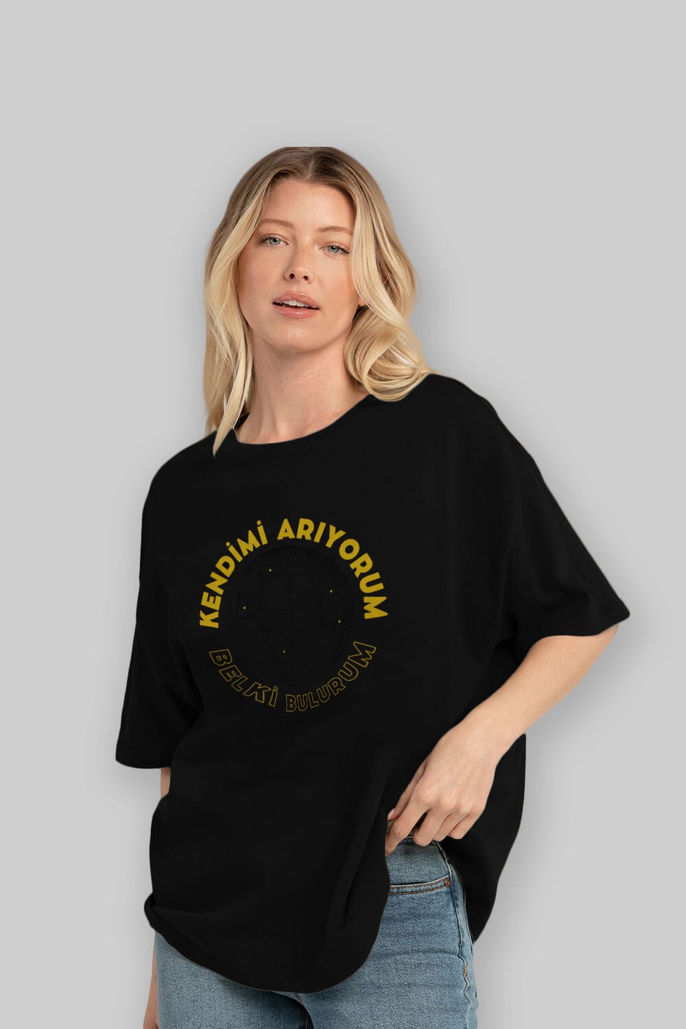 Kendimi Arıyorum Yazılı Ön Baskılı Oversize t-shirt Erkek Kadın Unisex