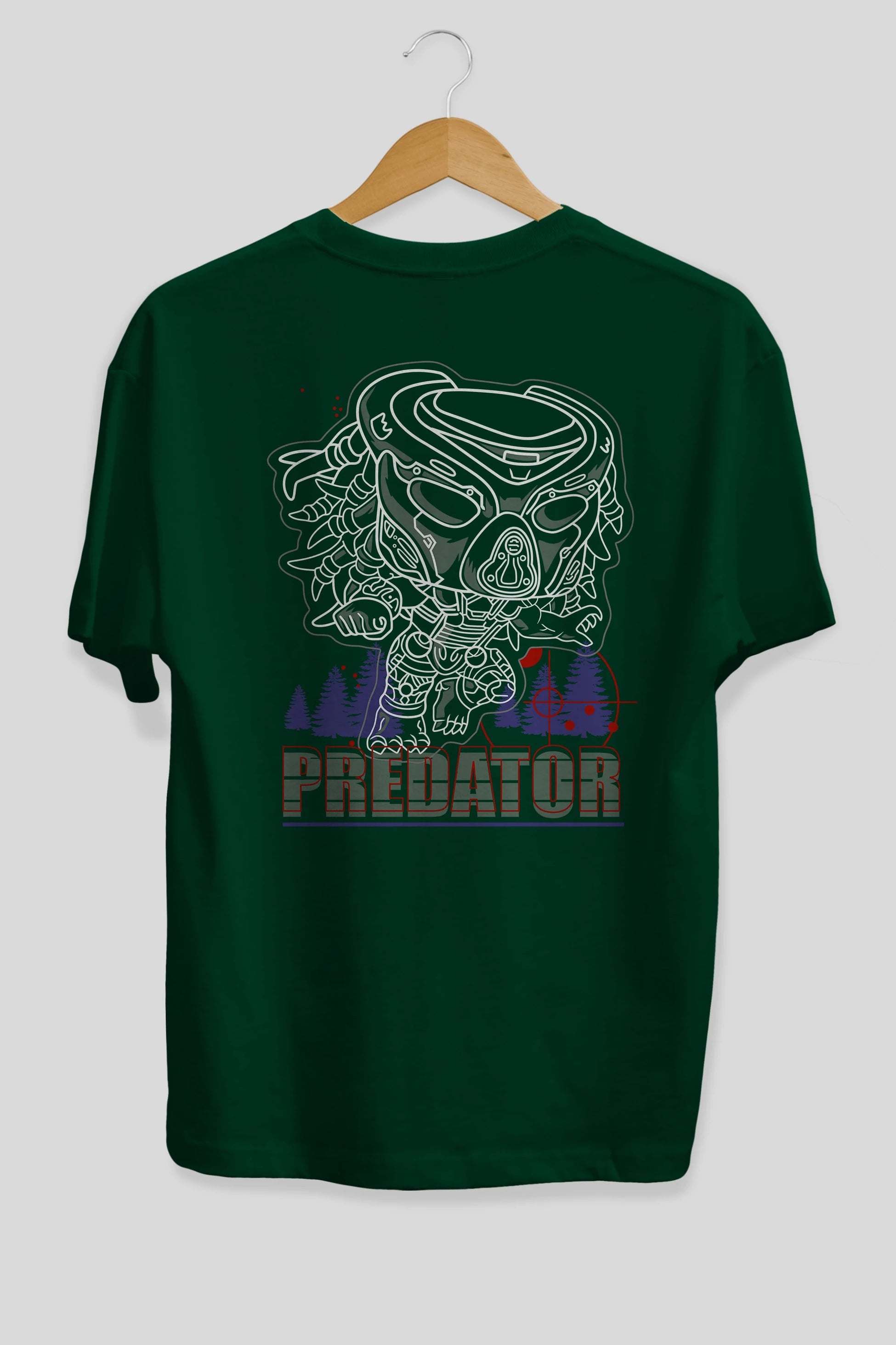 Predator Arka Baskılı Oversize t-shirt Erkek Kadın Unisex %100 Pamuk Bisiklet Yaka tişort