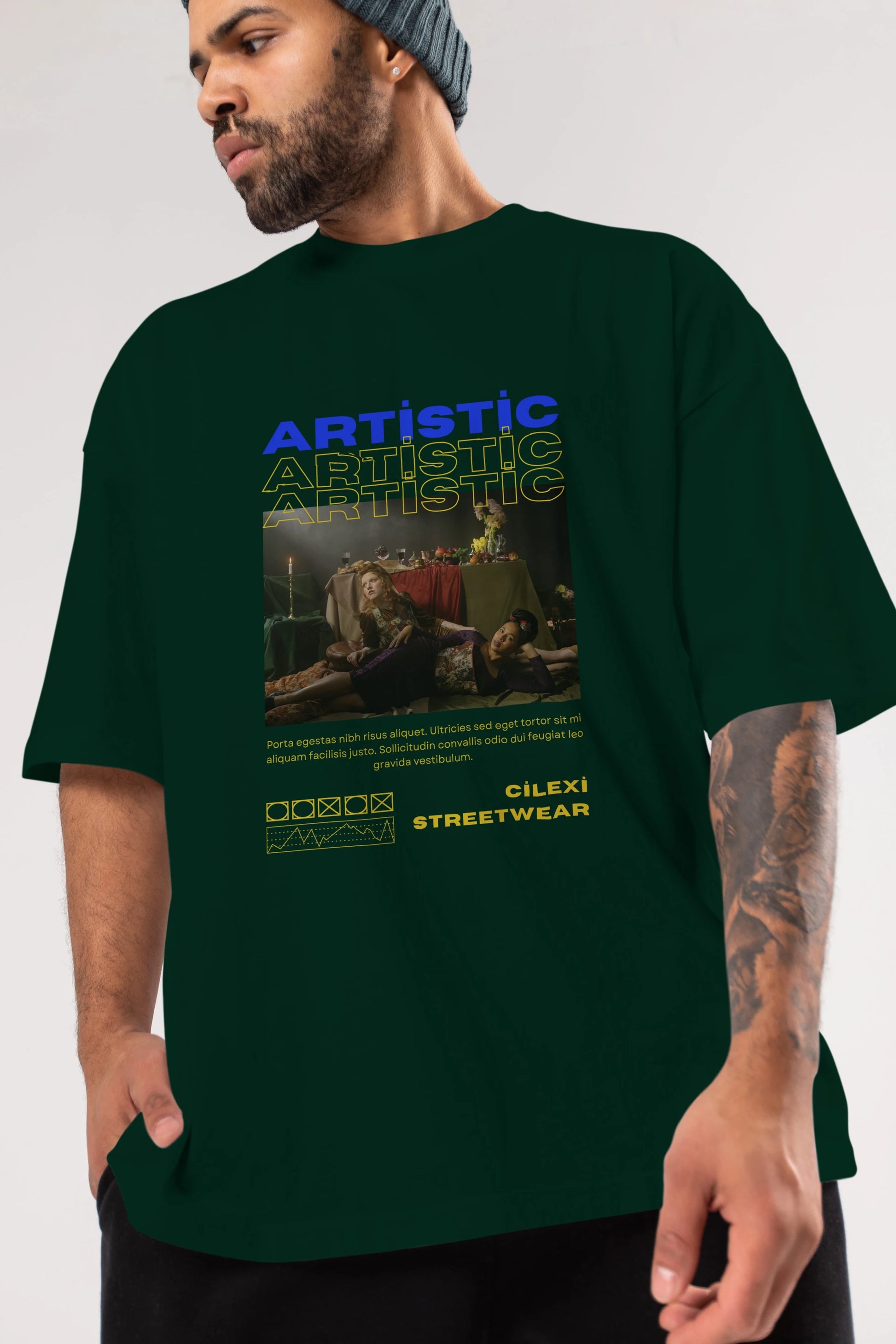 Artistic Yazılı Streetwear Ön Baskılı Oversize t-shirt Erkek Kadın Unisex