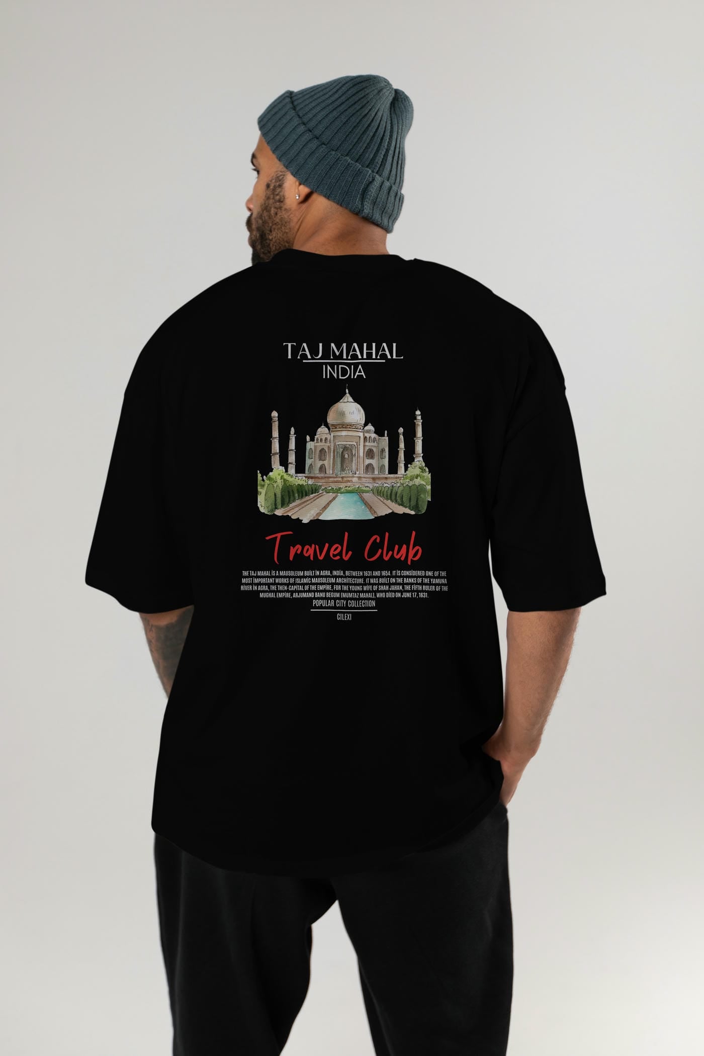 Taj Mahal İndia Arka Baskılı Oversize t-shirt Erkek Kadın Pamuk Bisiklet Yaka tişort