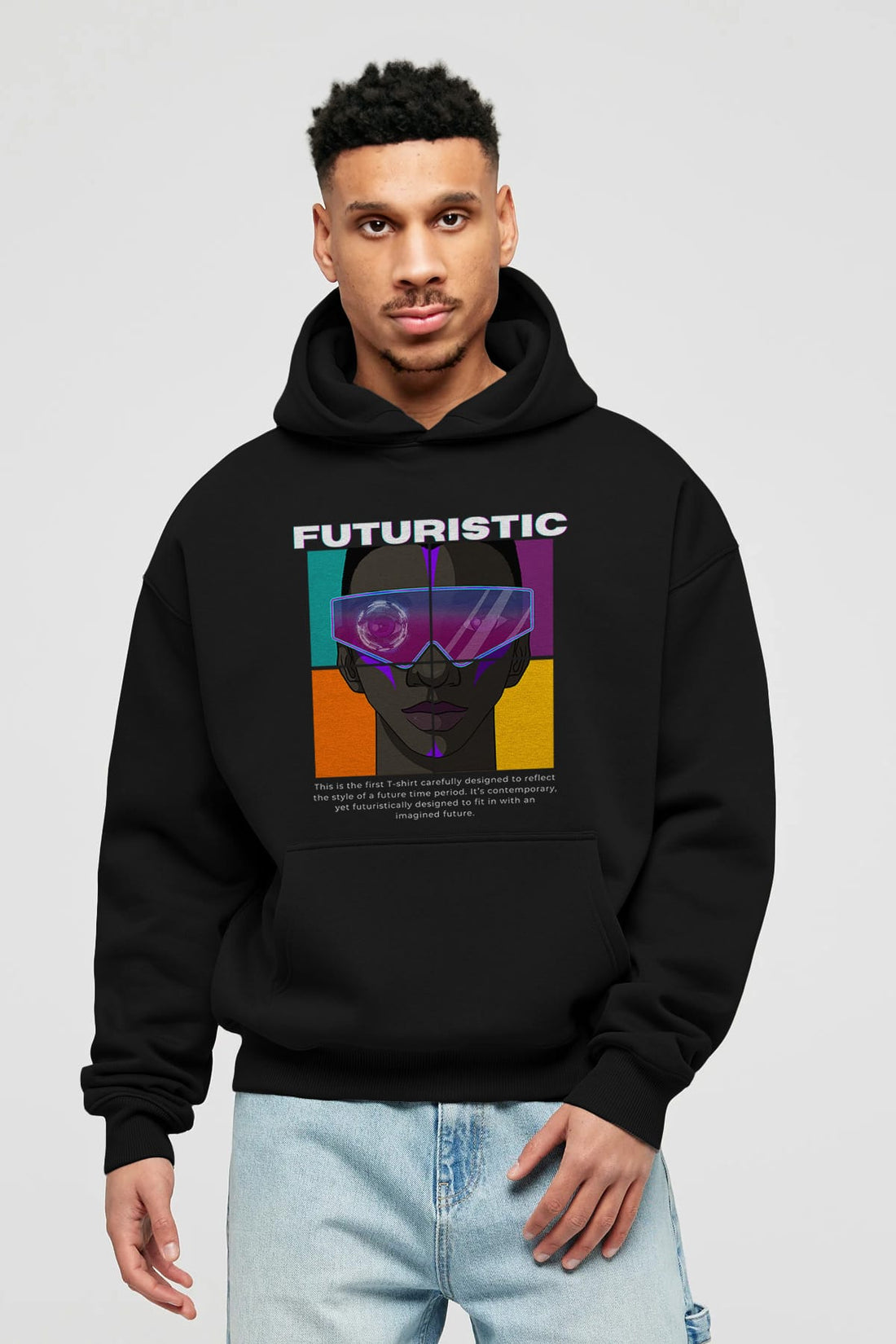 Futuristic Streetwear Ön Baskılı Oversize Hoodie Kapüşonlu Sweatshirt Erkek Kadın Unisex