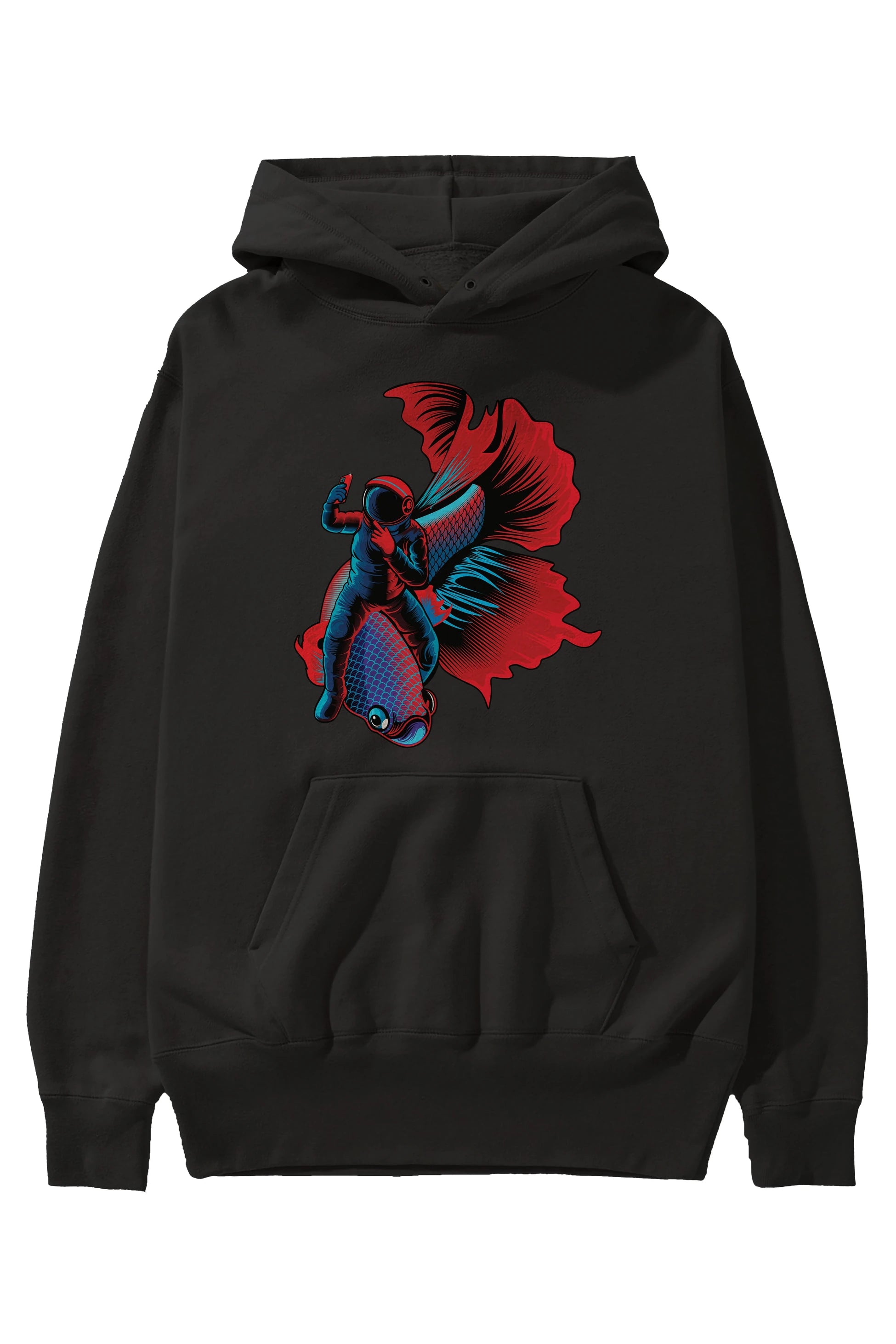 Astrofish selfie Ön Baskılı Hoodie Oversize Kapüşonlu Sweatshirt Erkek Kadın Unisex