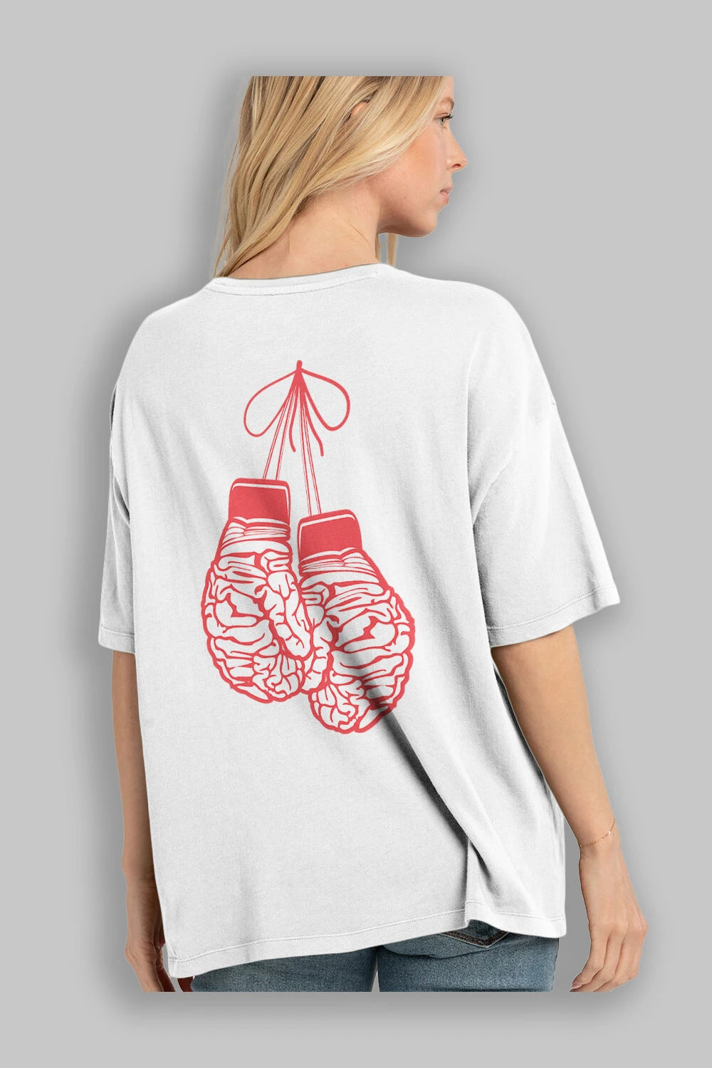 Brain Gloves Arka Baskılı Oversize t-shirt %100 pamuk Erkek Kadın Unisex