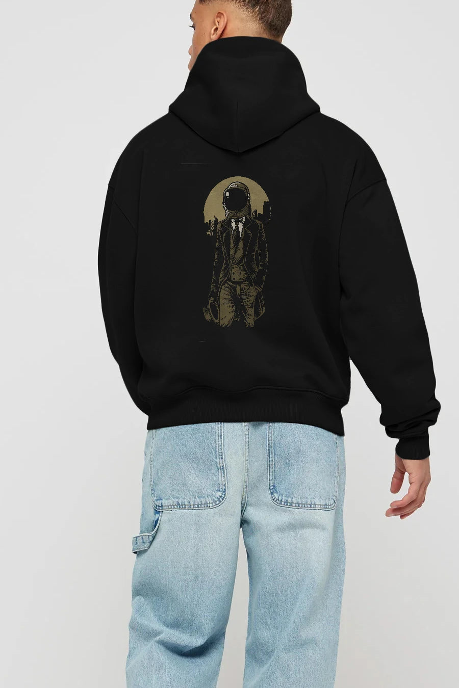 Classic Astronaut Arka Baskılı Hoodie Oversize Kapüşonlu Sweatshirt Erkek Kadın Unisex