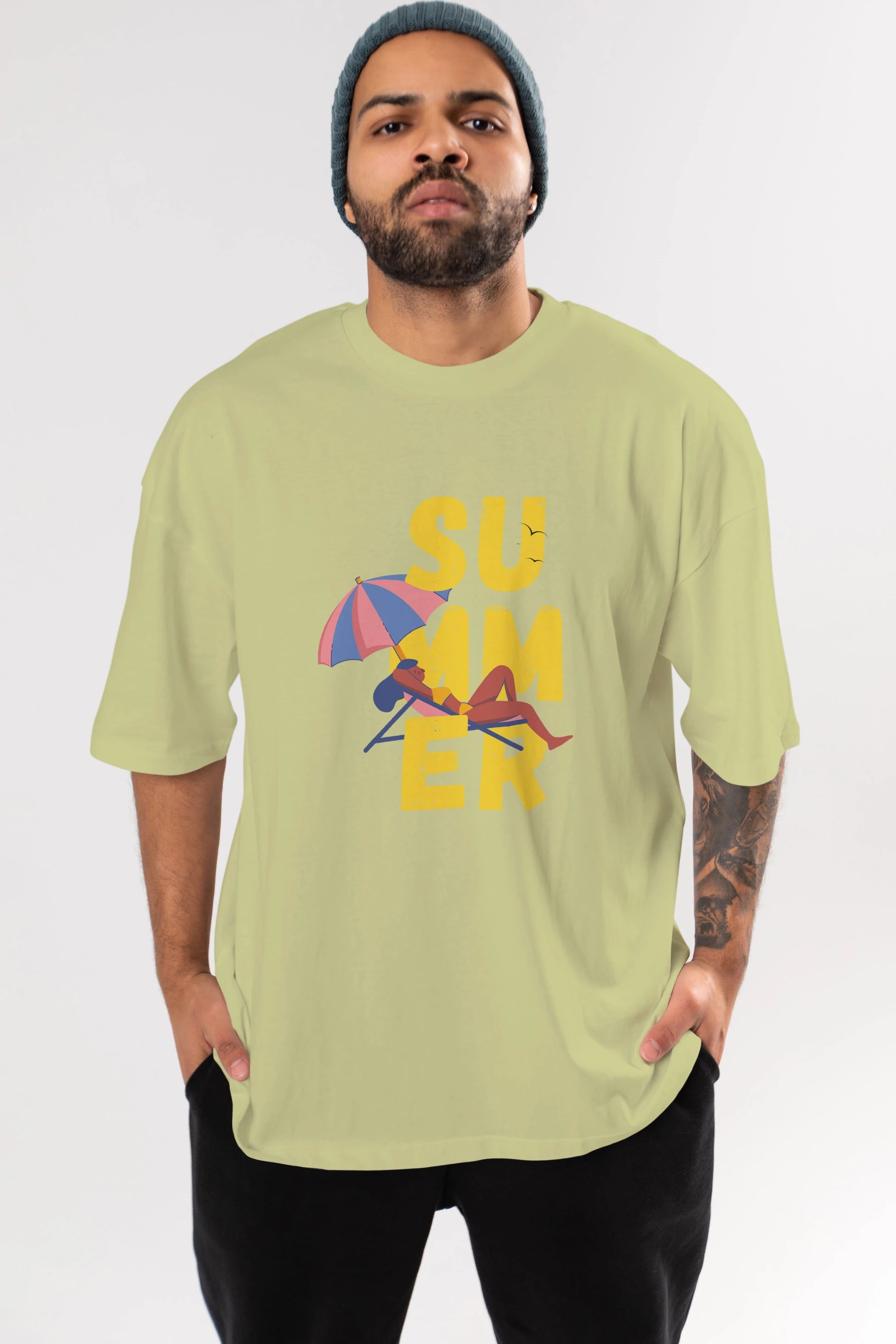 Summer Yazılı Ön Baskılı Oversize t-shirt Erkek Kadın Unisex