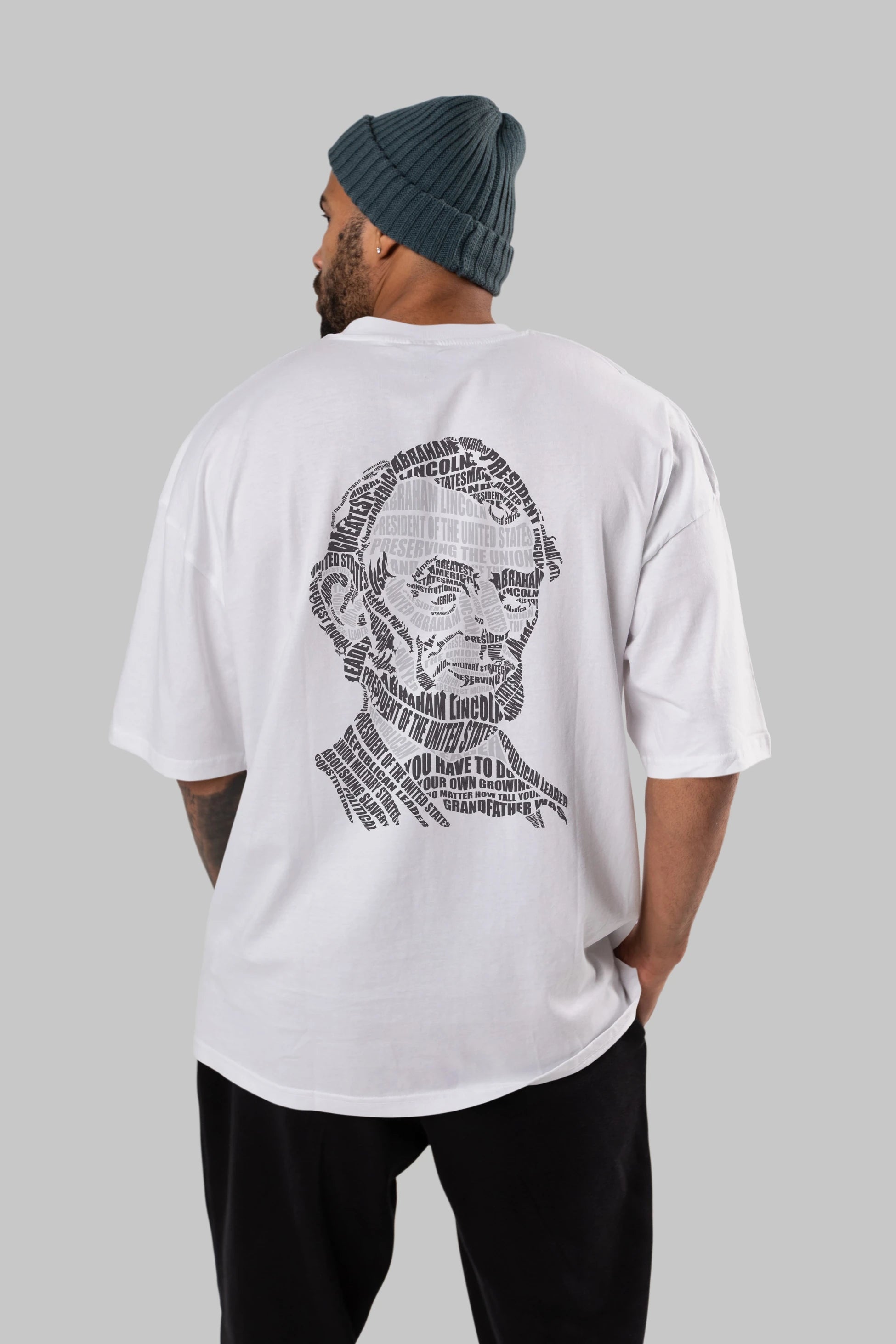 Abraham Lincoln Calligram Arka Baskılı Oversize t-shirt %100 pamuk Erkek Kadın Unisex