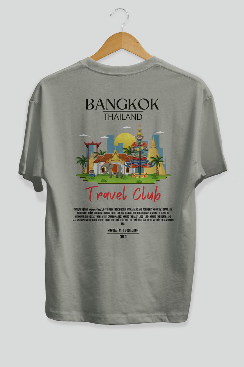Bangkok Tailand Arka Baskılı Oversize t-shirt Erkek Kadın Pamuk Bisiklet Yaka tişort