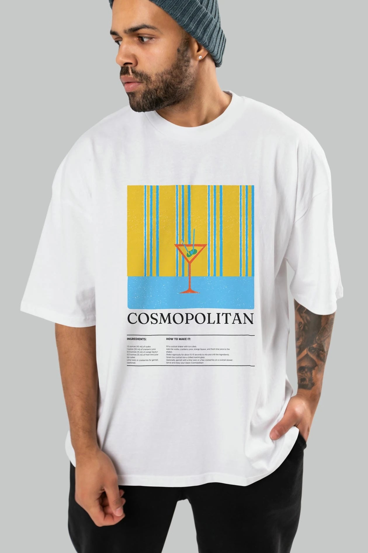 Cosmopolitan Kokteyl Ön Baskılı Oversize t-shirt Erkek Kadın %100 Pamuk Bisiklet Yaka tişort