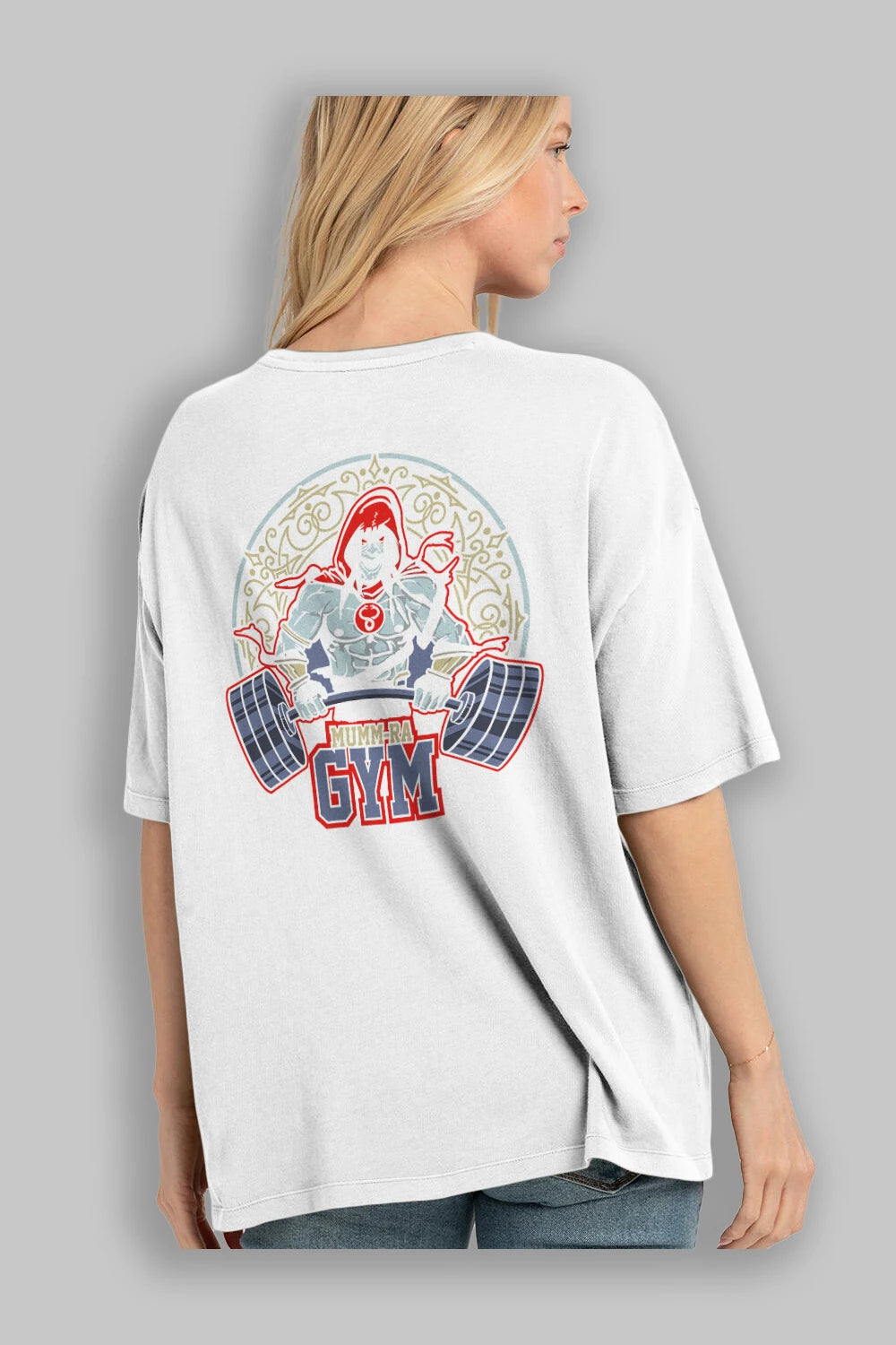 Mumm-ra GYM Arka Baskılı Oversize t-shirt Erkek Kadın Unisex %100 Pamuk Bisiklet Yaka tişort