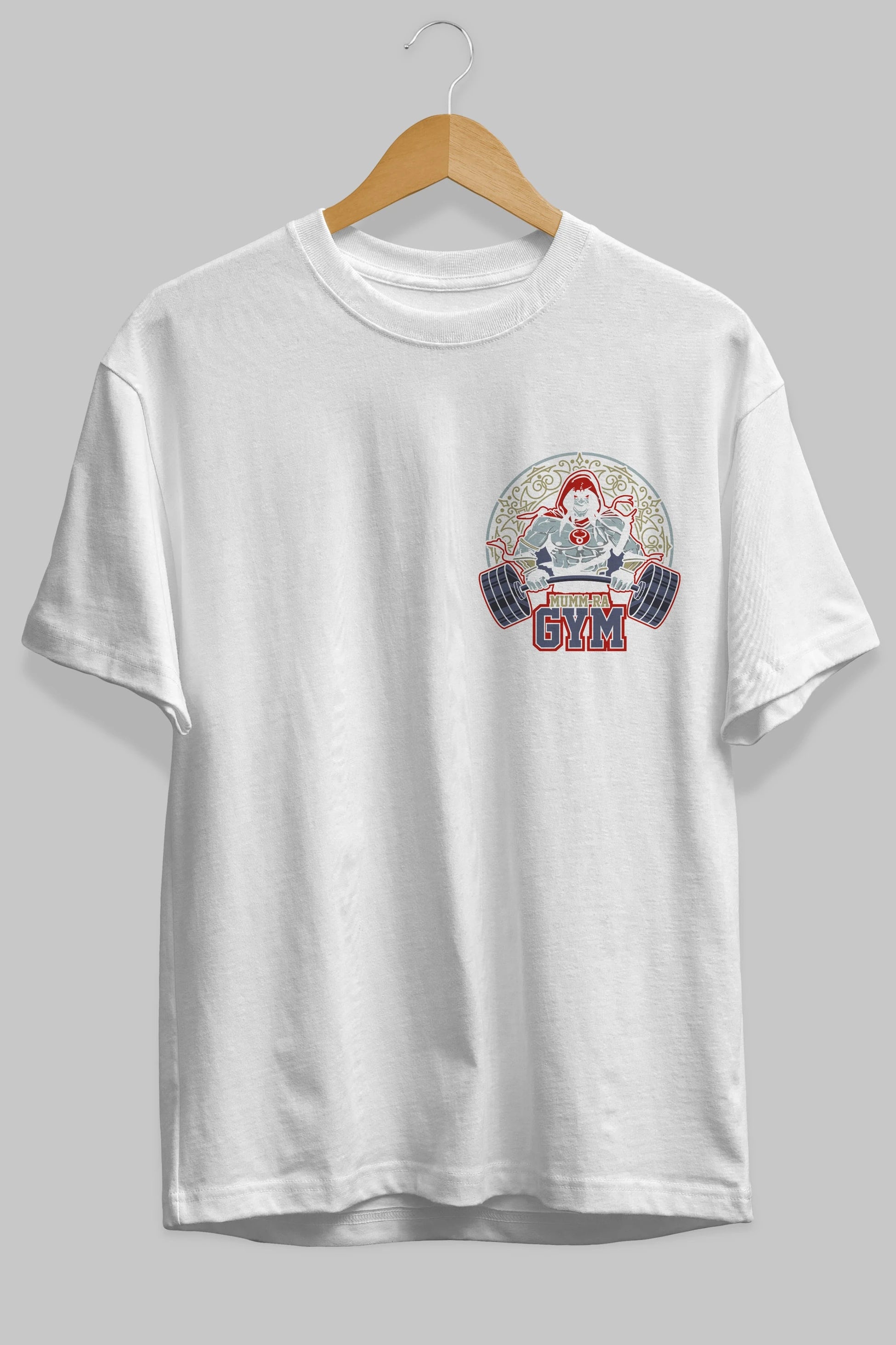 Mumm-ra GYM Ön Sol Baskılı Oversize t-shirt Erkek Kadın Unisex %100 Pamuk Bisiklet Yaka tişort