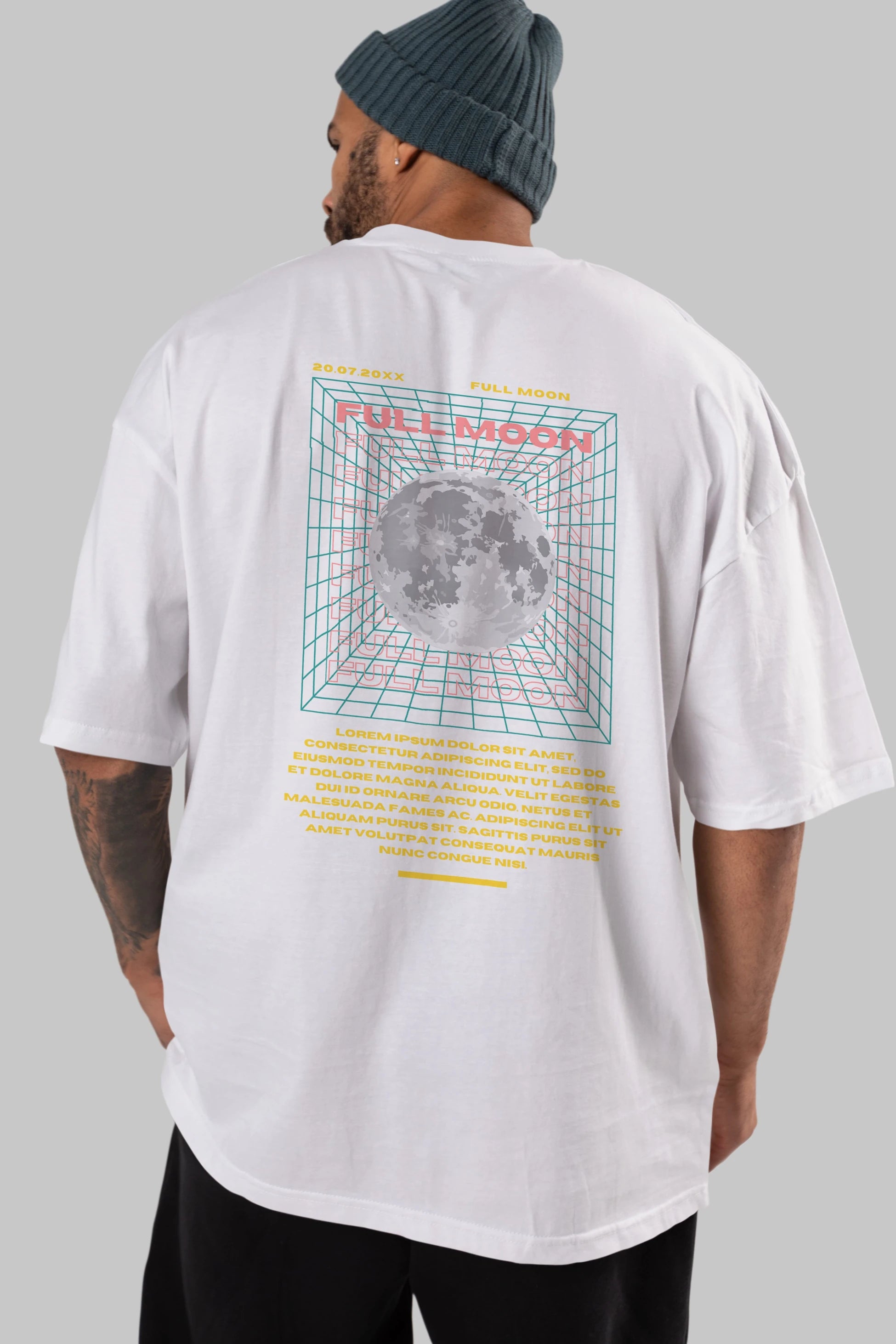 Full Moon Yazılı Arka Baskılı Oversize t-shirt Erkek Kadın Unisex