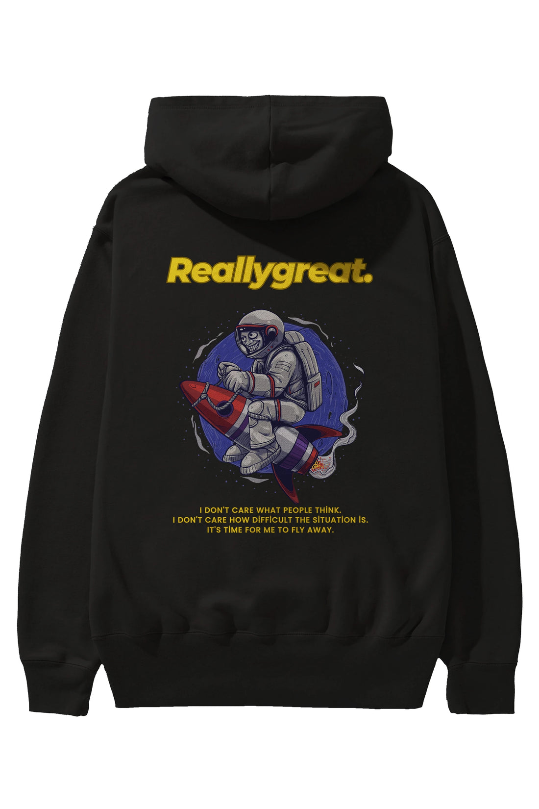 Reallygreat Astronaut Arka Baskılı Oversize Hoodie Kapüşonlu Sweatshirt Erkek Kadın Unisex