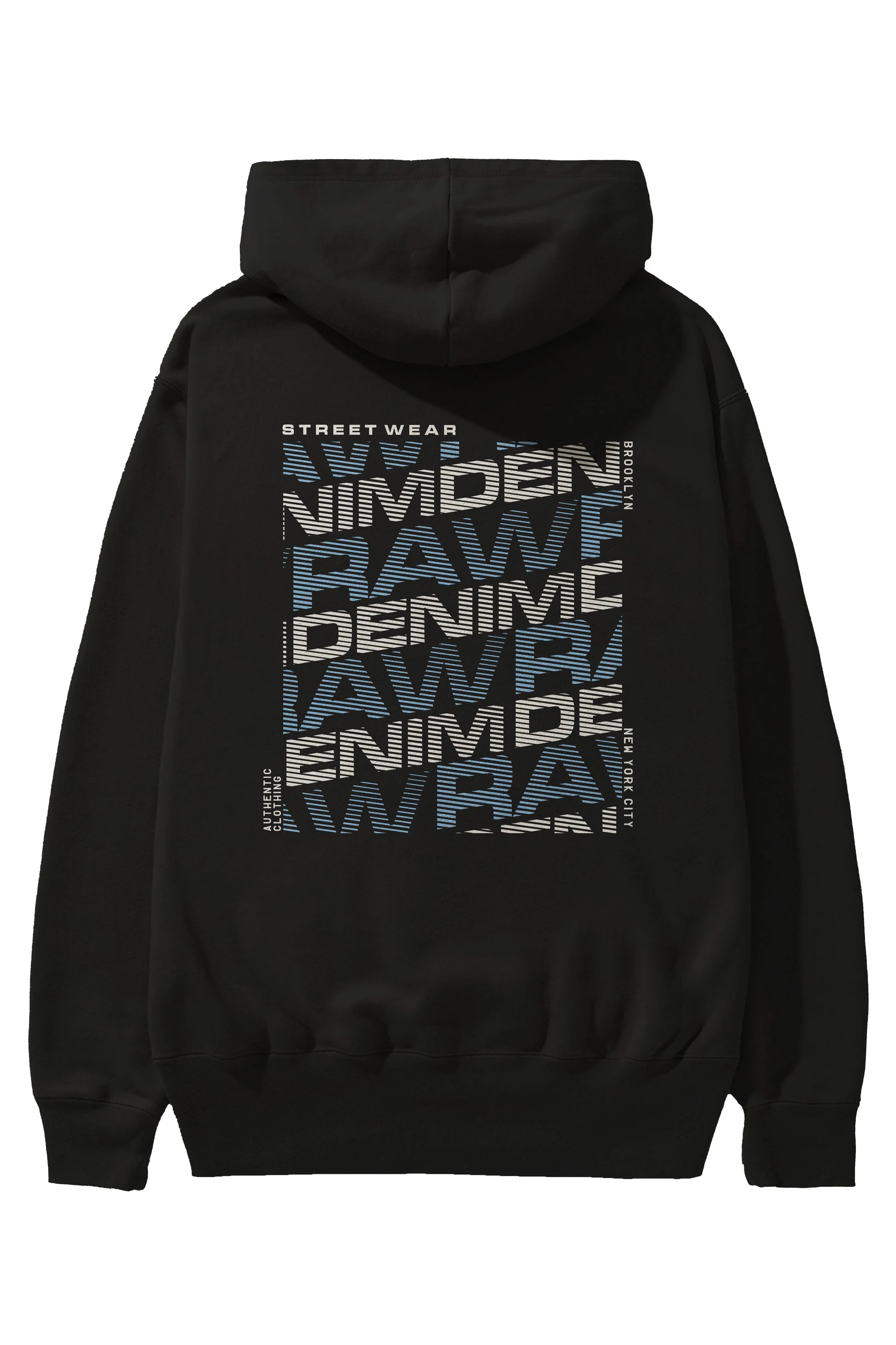 Raw Denim Arka Baskılı Hoodie Oversize Kapüşonlu Sweatshirt Erkek Kadın Unisex