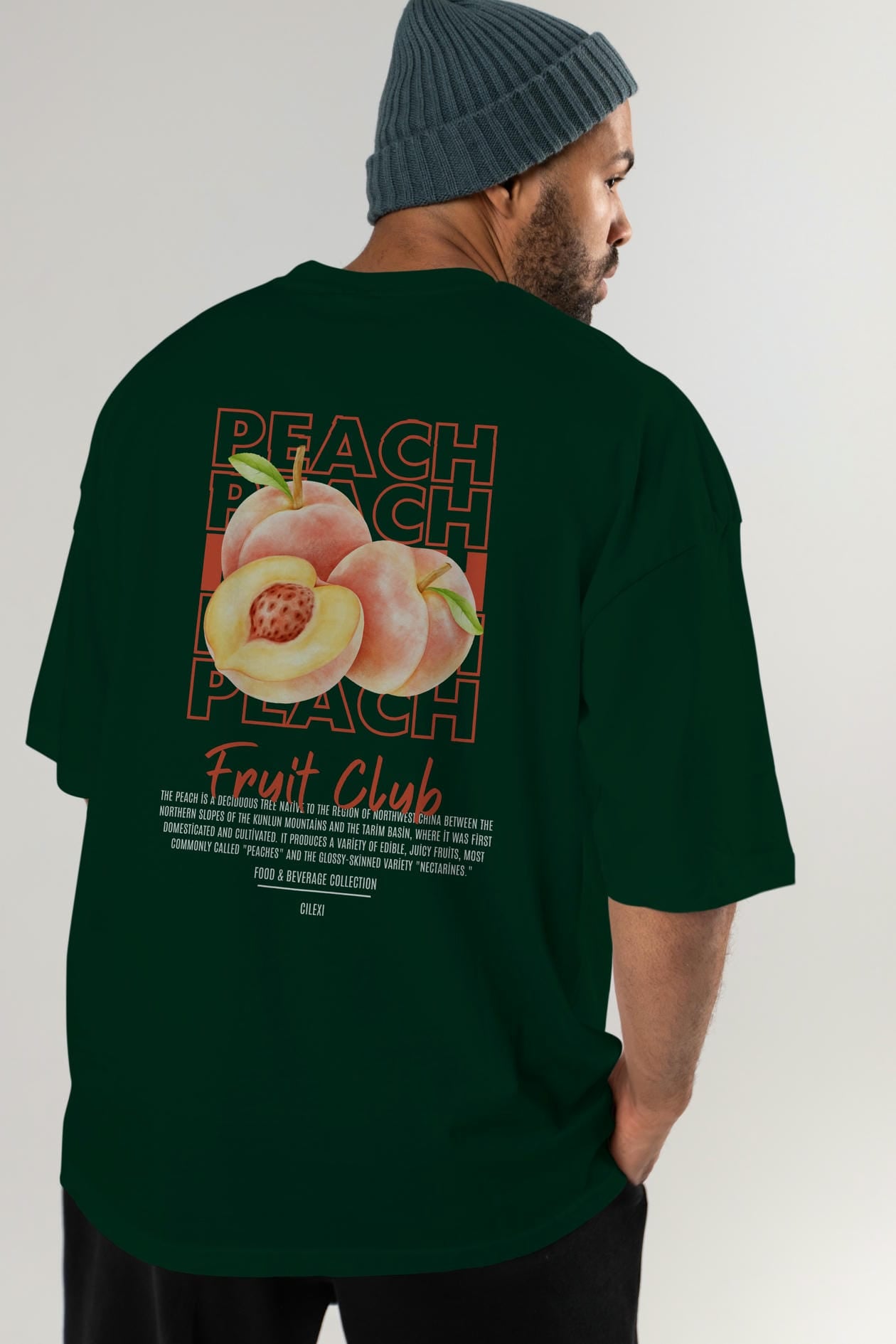 Peach Arka Baskılı Oversize t-shirt Erkek Kadın Pamuk Bisiklet Yaka tişort