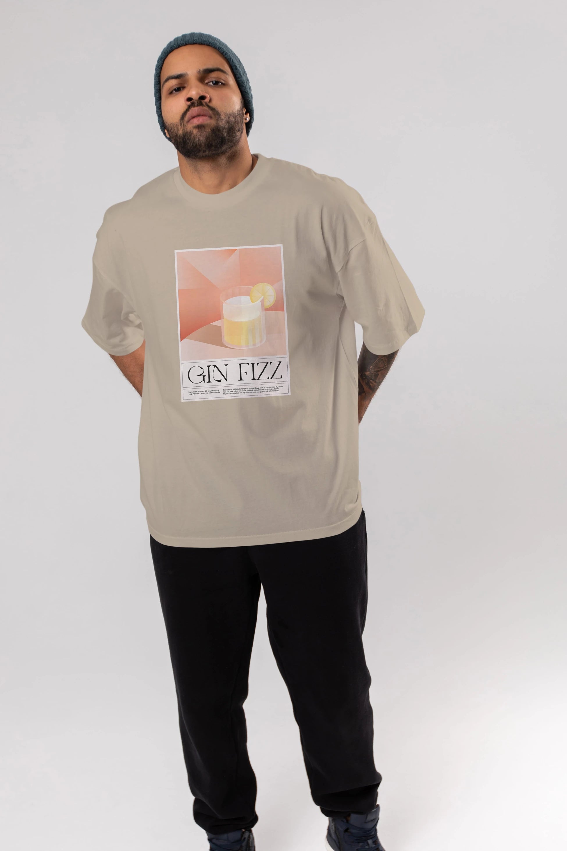 Gin Fizz Ön Baskılı Oversize t-shirt Erkek Kadın Unisex %100 Pamuk Bisiklet Yaka tişort