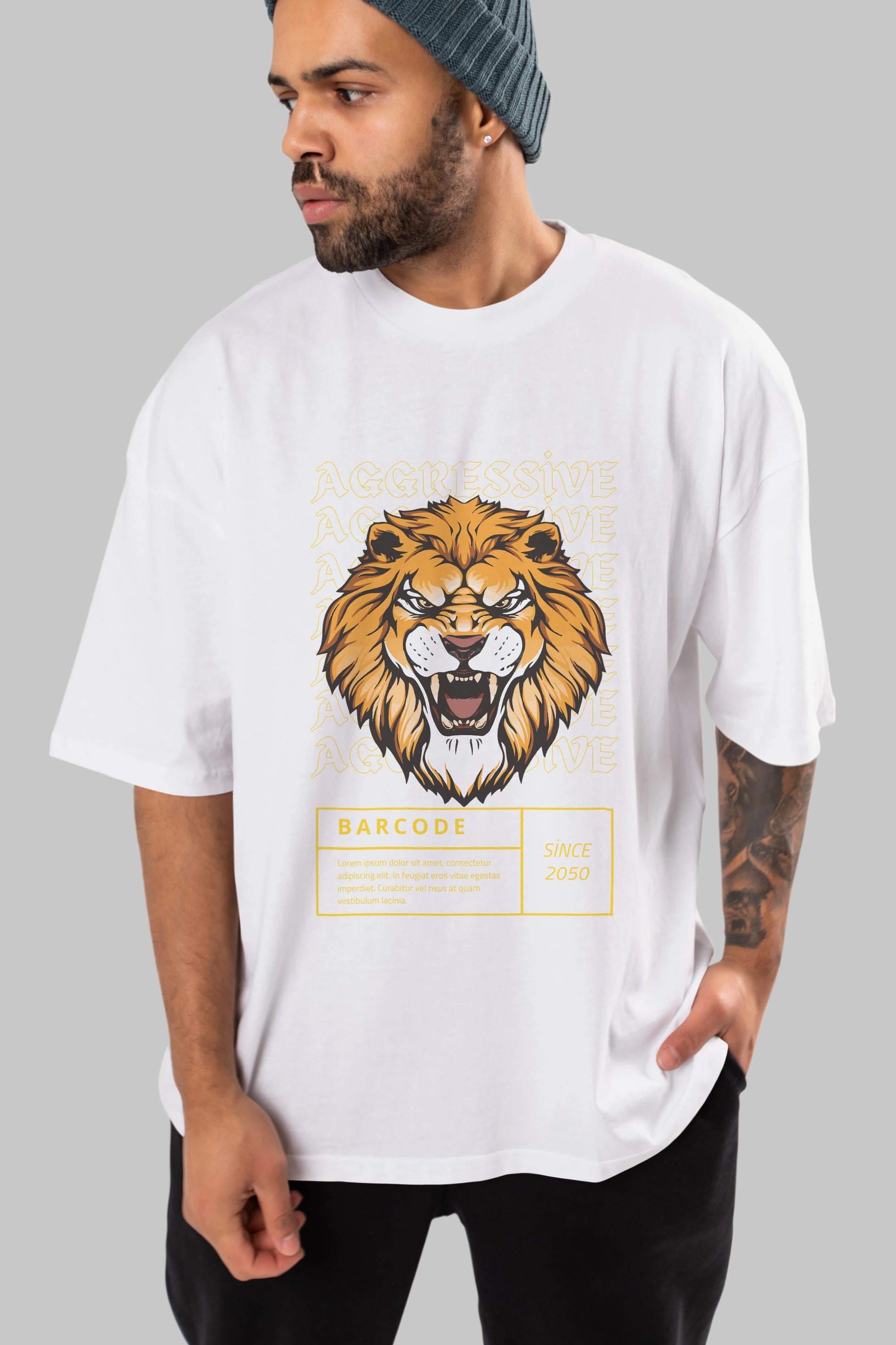 Aggressive Lion Ön Baskılı Oversize t-shirt Erkek Kadın Unisex