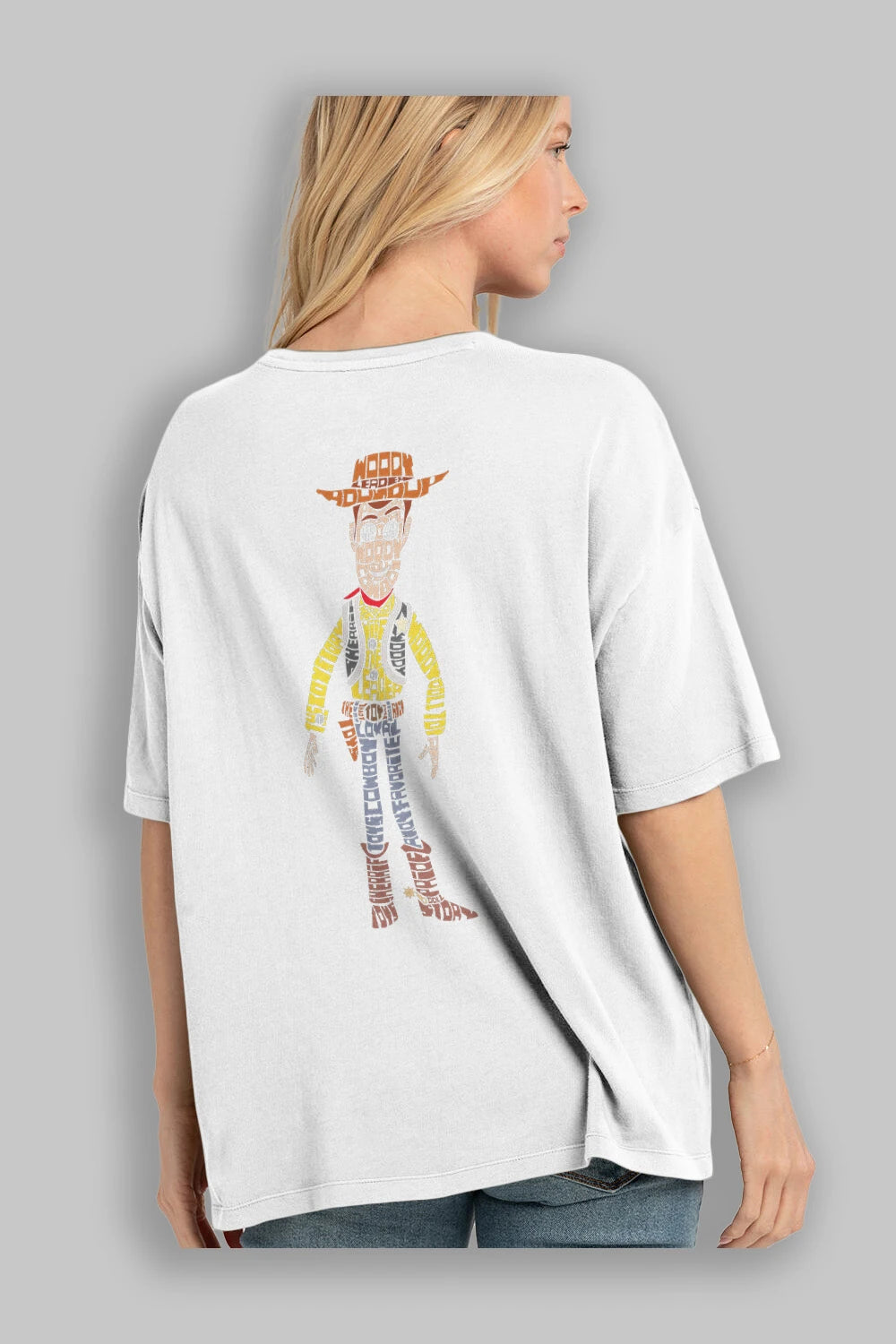 Woody Arka Baskılı Oversize t-shirt %100 pamuk Erkek Kadın Unisex