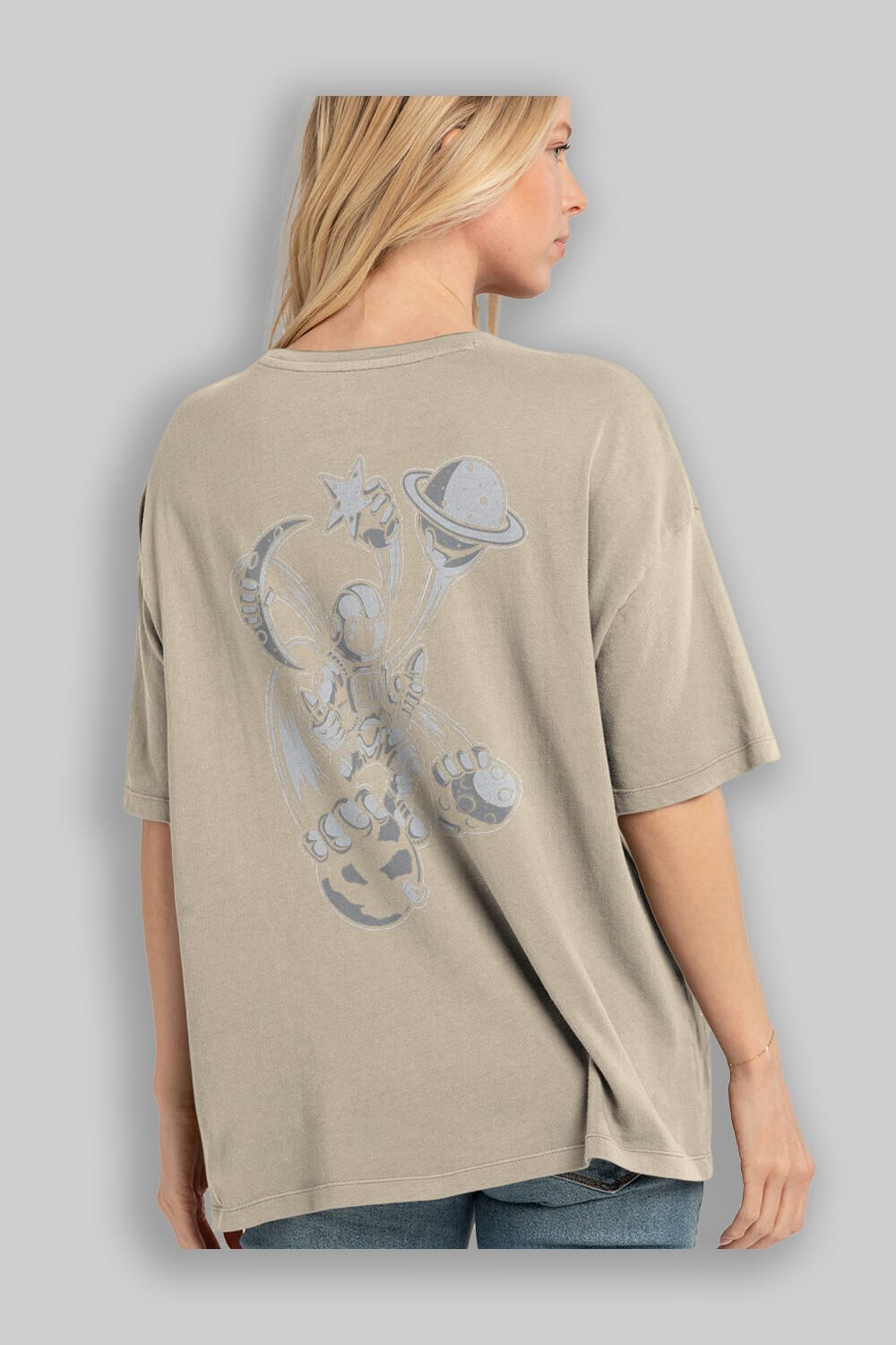 Astronaut Multiple Hands Arka Baskılı Oversize t-shirt Erkek Kadın Unisex