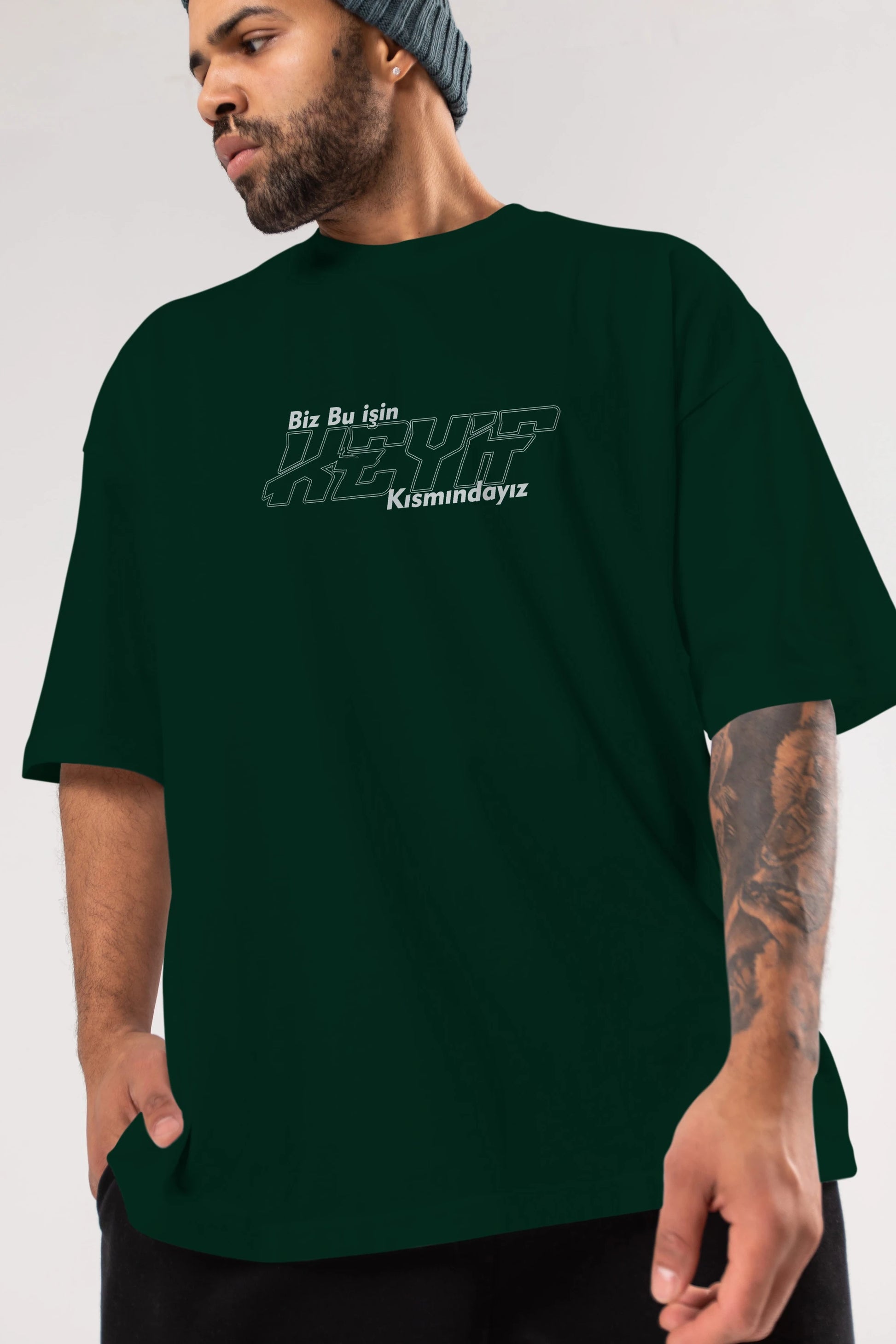 Biz Bu İşin Keyif Kısmındayız Ön Baskılı Oversize t-shirt %100 pamuk Erkek Kadın Unisex