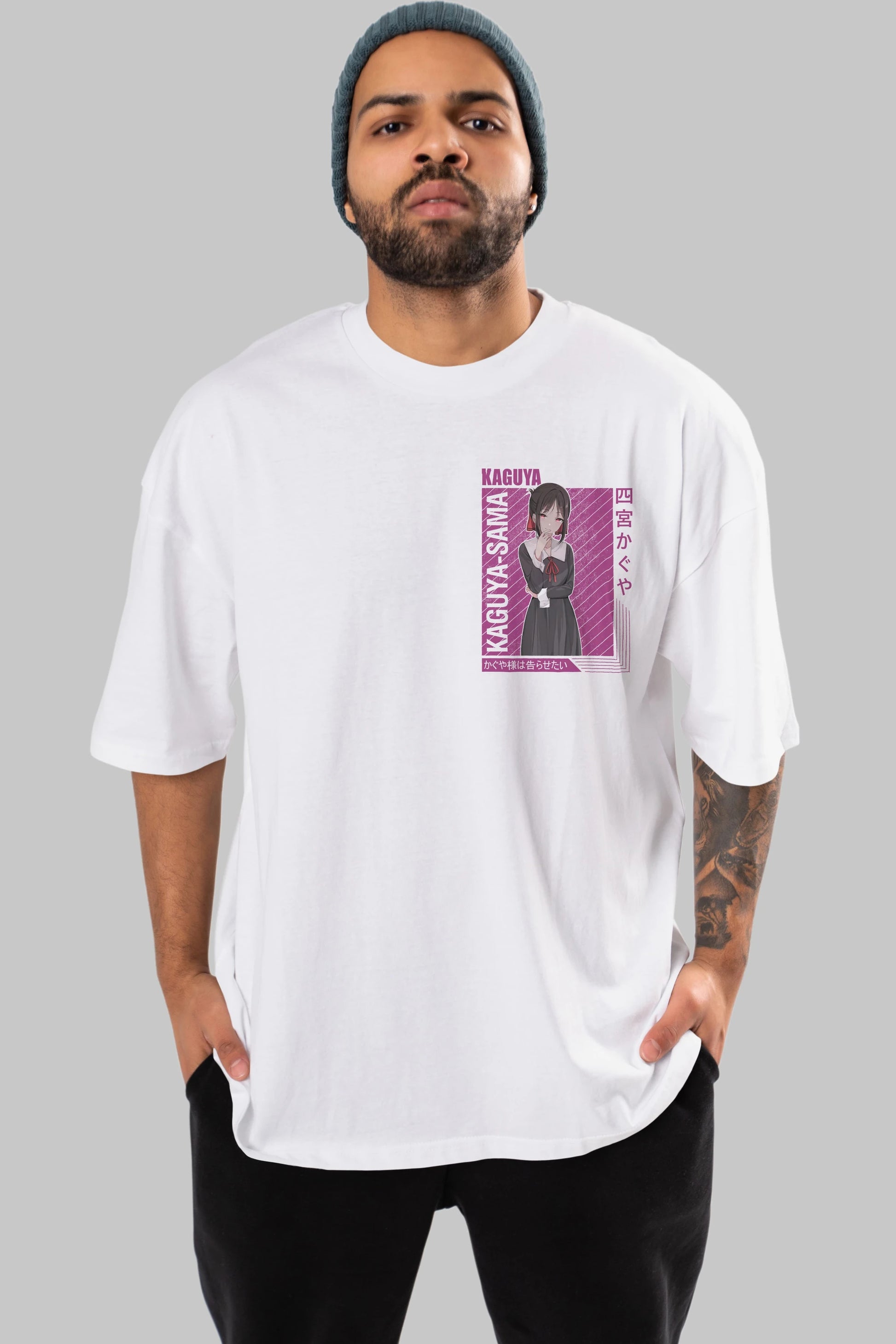 Kaguya Shinomiya 4 1 Ön Sol Baskılı Oversize t-shirt Erkek Kadın Unisex %100 Pamuk Bisiklet Yaka tişort