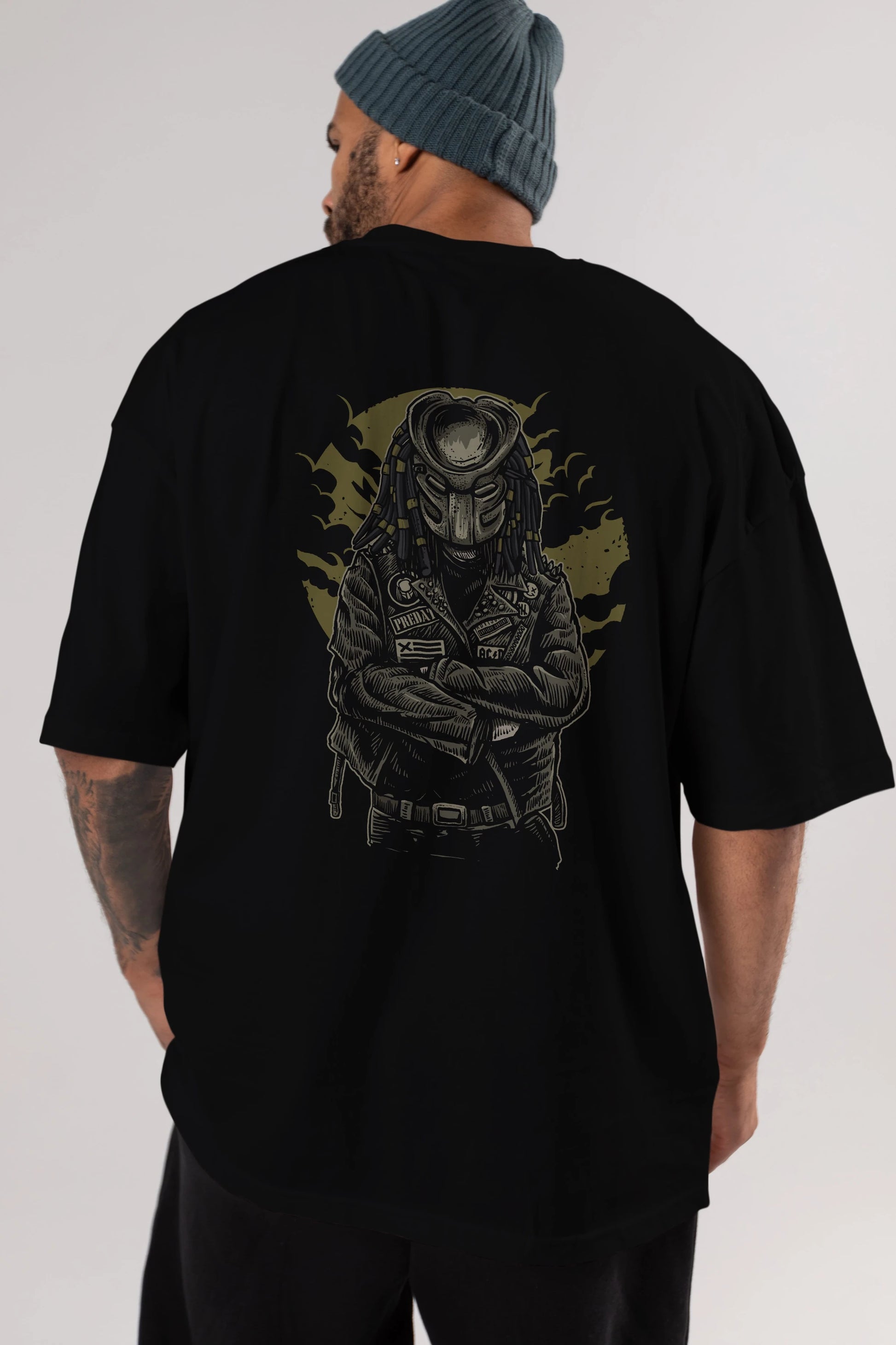 Predator Arka Baskılı Oversize t-shirt Erkek Kadın Unisex %100 Pamuk