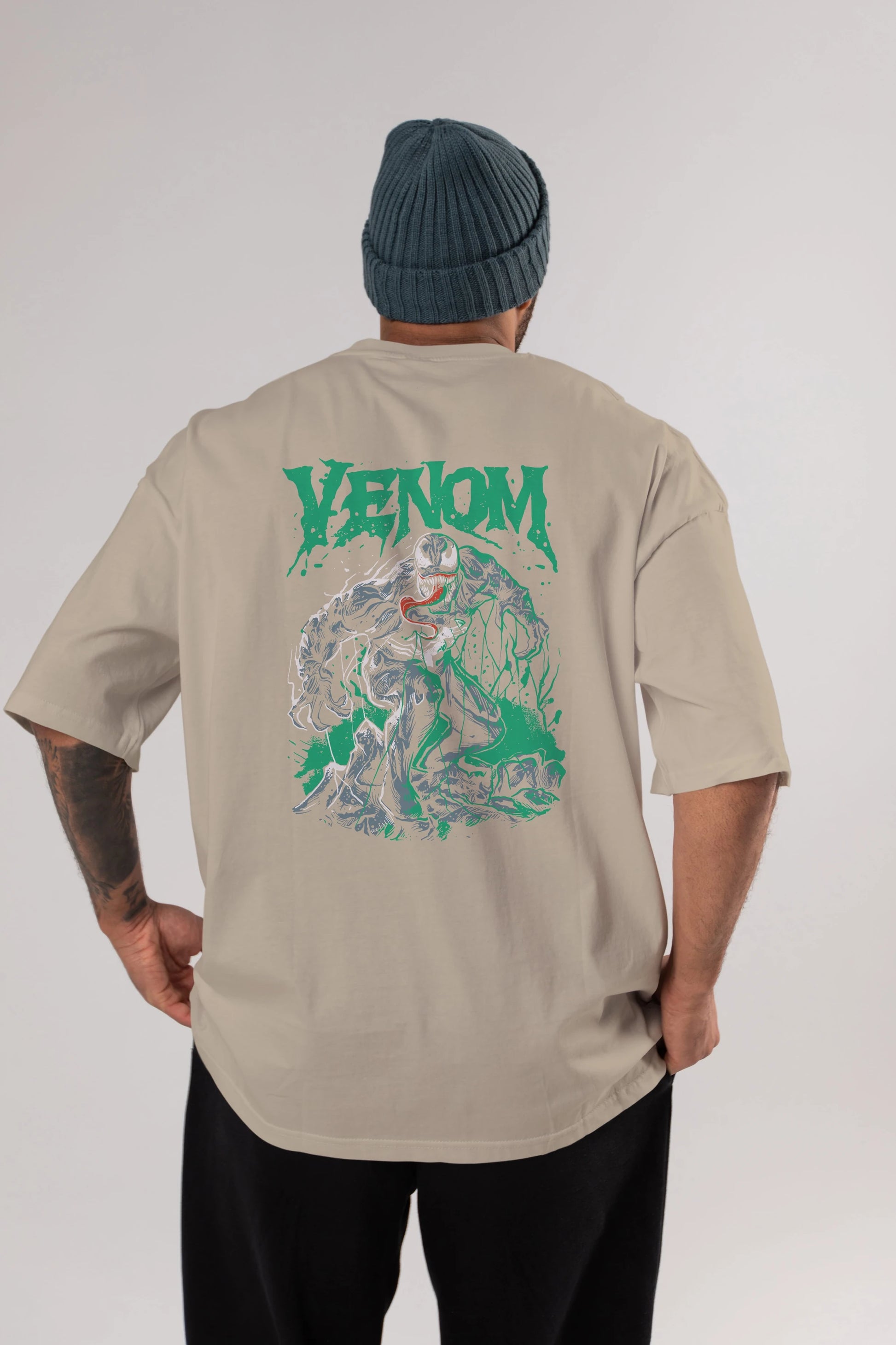 Venom (3) Arka Baskılı Oversize t-shirt Erkek Kadın Unisex %100 Pamuk Bisiklet Yaka tişort