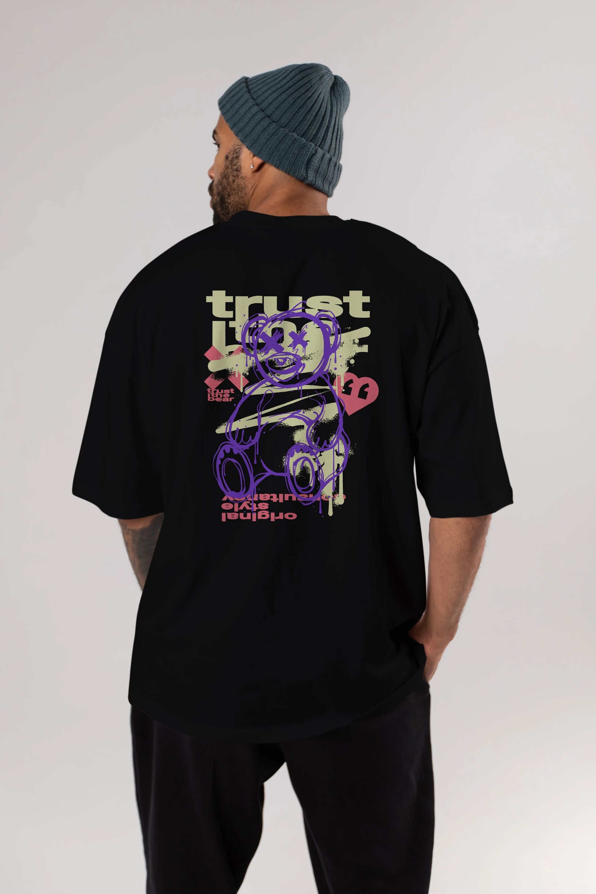 Trust The Bear 3 Arka Baskılı Oversize t-shirt Erkek Kadın Unisex