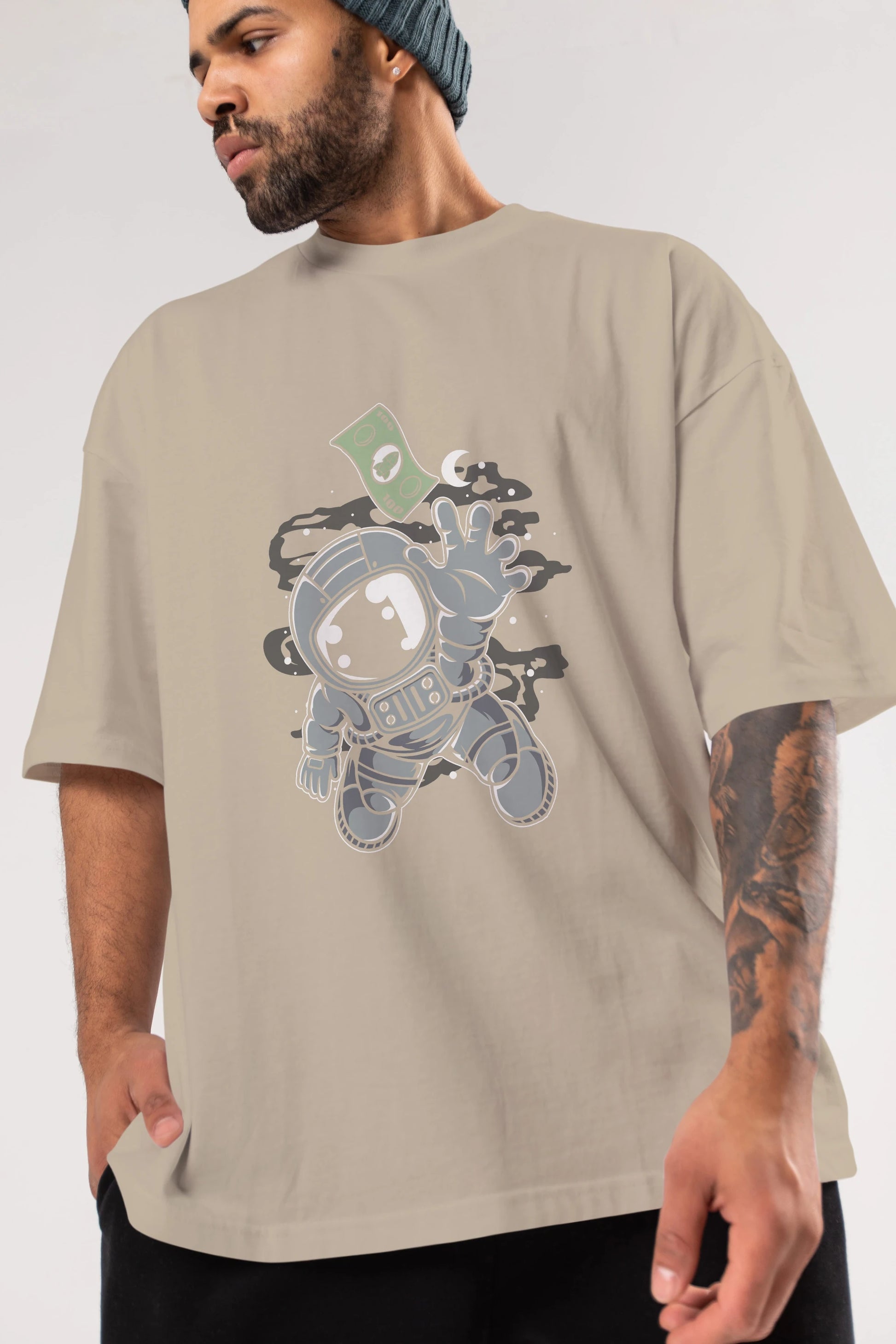 Astronaut Dollar Ön Baskılı Oversize t-shirt Erkek Kadın Unisex