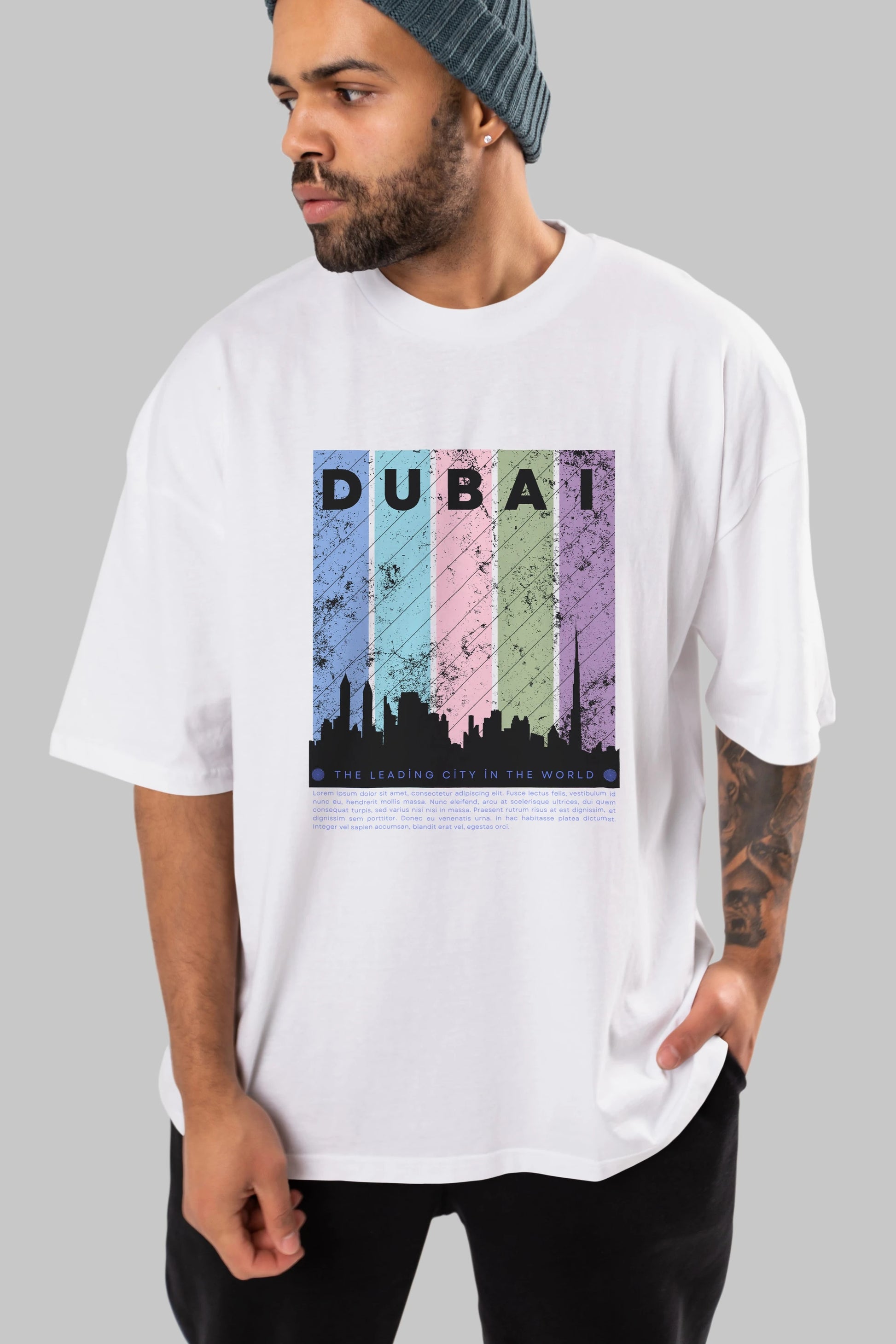 Dubai Yazılı Ön Baskılı Oversize t-shirt Erkek Kadın Unisex