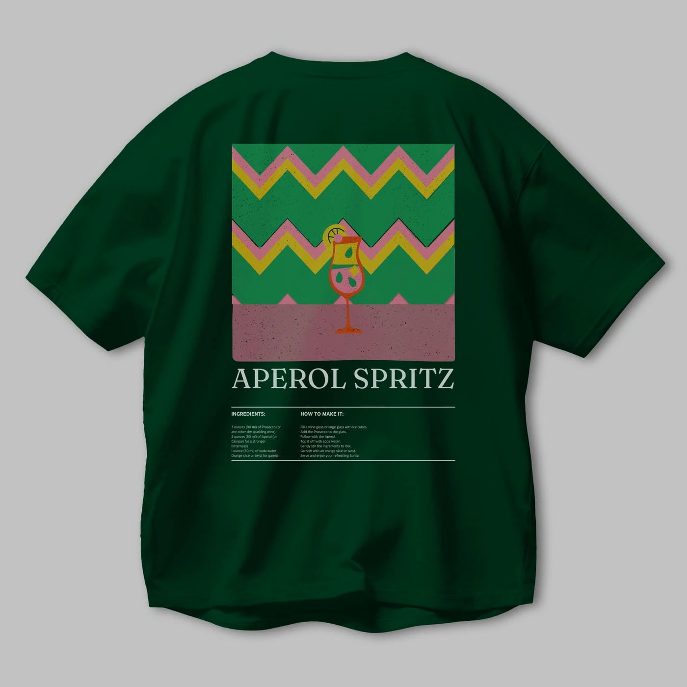 Aperol Spritz Kokteyl Serisi Arka Baskılı Oversize t-shirt Erkek Kadın %100 Pamuk Bisiklet Yaka tişort