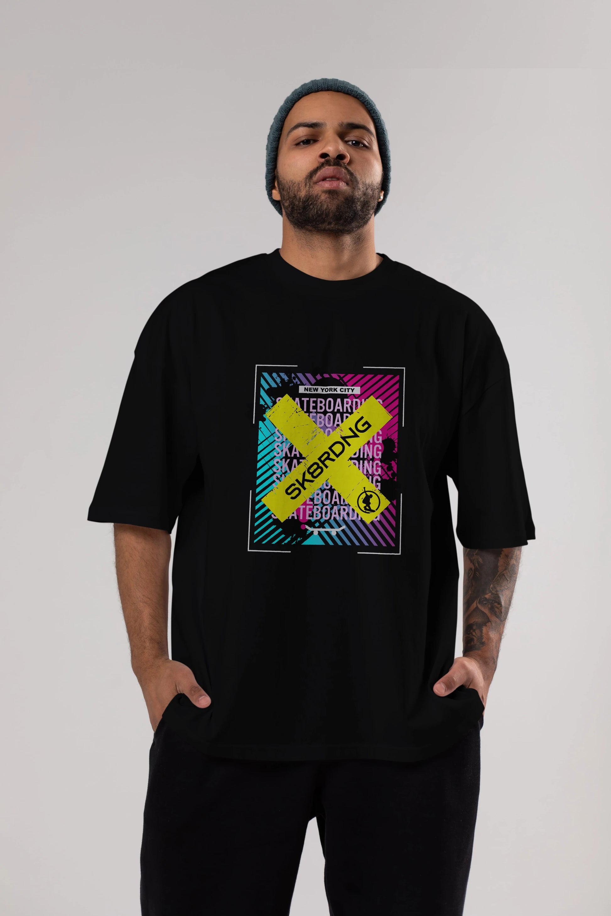 Skatebording Ön Baskılı Oversize t-shirt Erkek Kadın Unisex