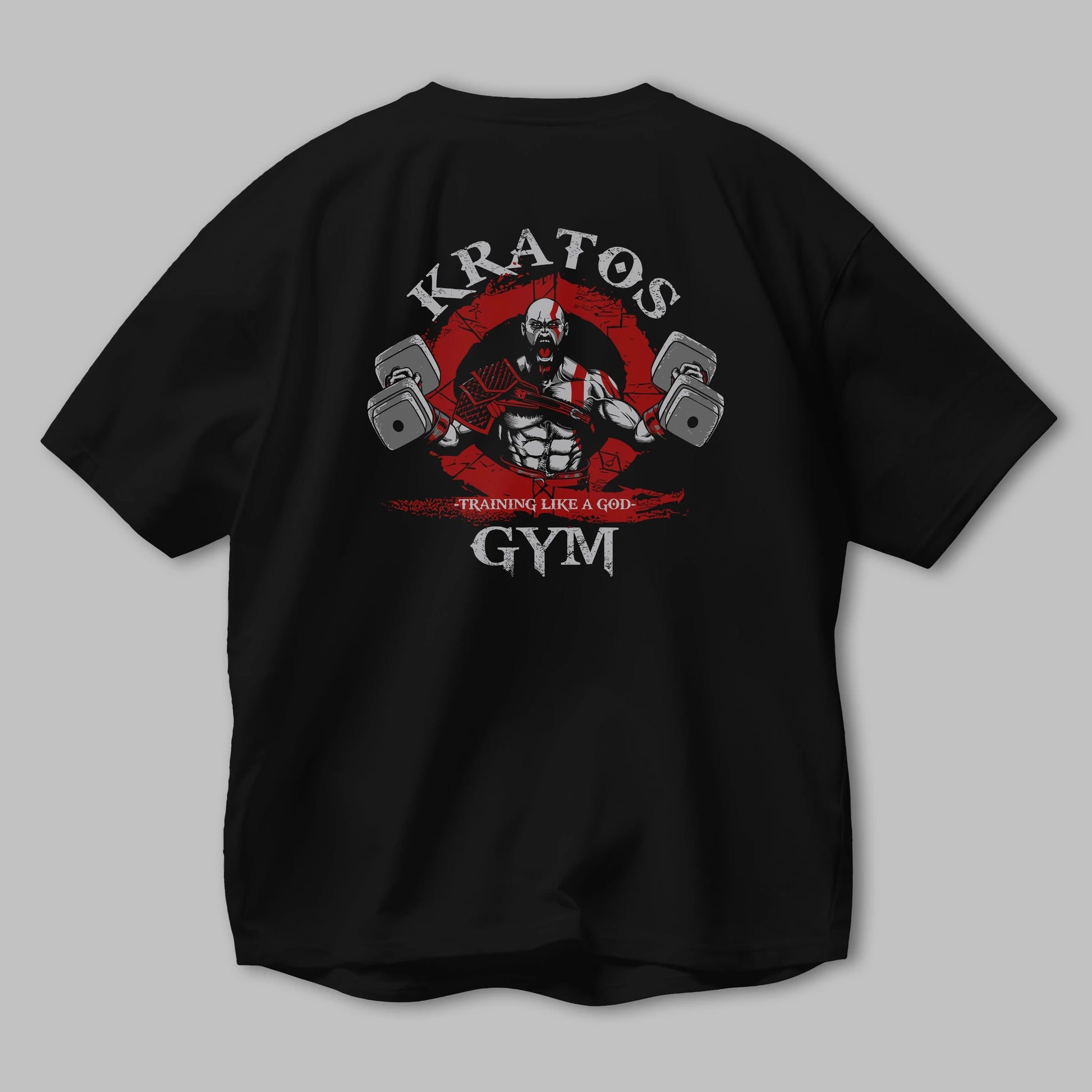 Kratos GYM Arka Baskılı Oversize t-shirt Erkek Kadın Unisex %100 Pamuk Bisiklet Yaka tişort