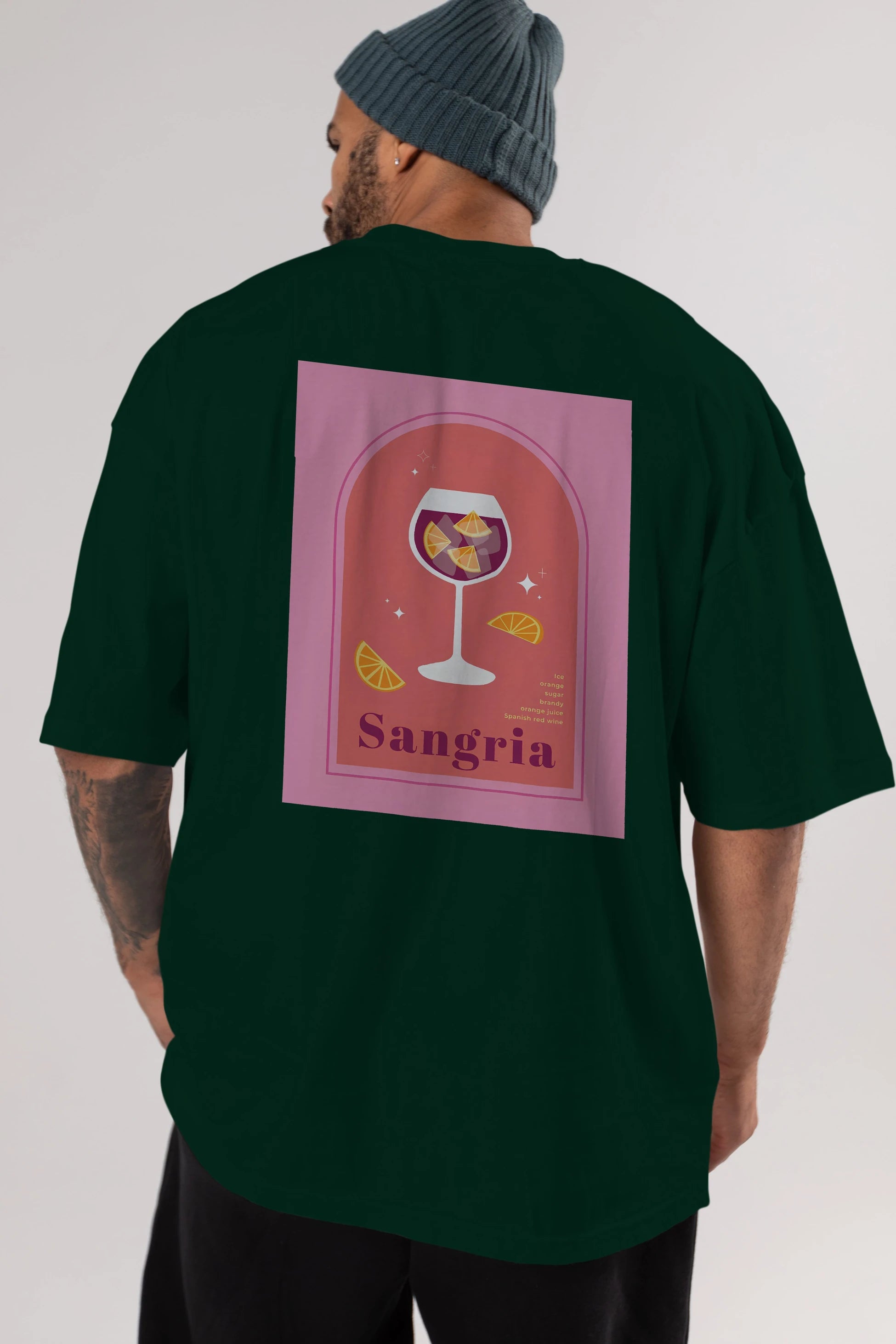 Sangria Arka Baskılı Oversize t-shirt Erkek Kadın Unisex %100 Pamuk Bisiklet Yaka tişort