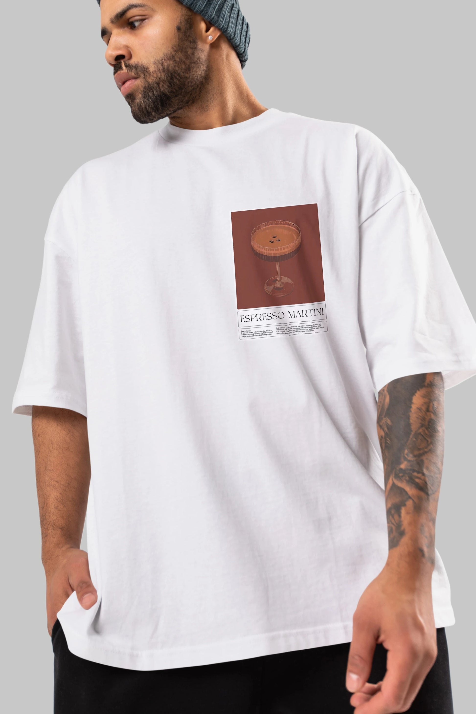 Espresso Martini Ön Sol Baskılı Oversize t-shirt Erkek Kadın Unisex %100 Pamuk Bisiklet Yaka tişort
