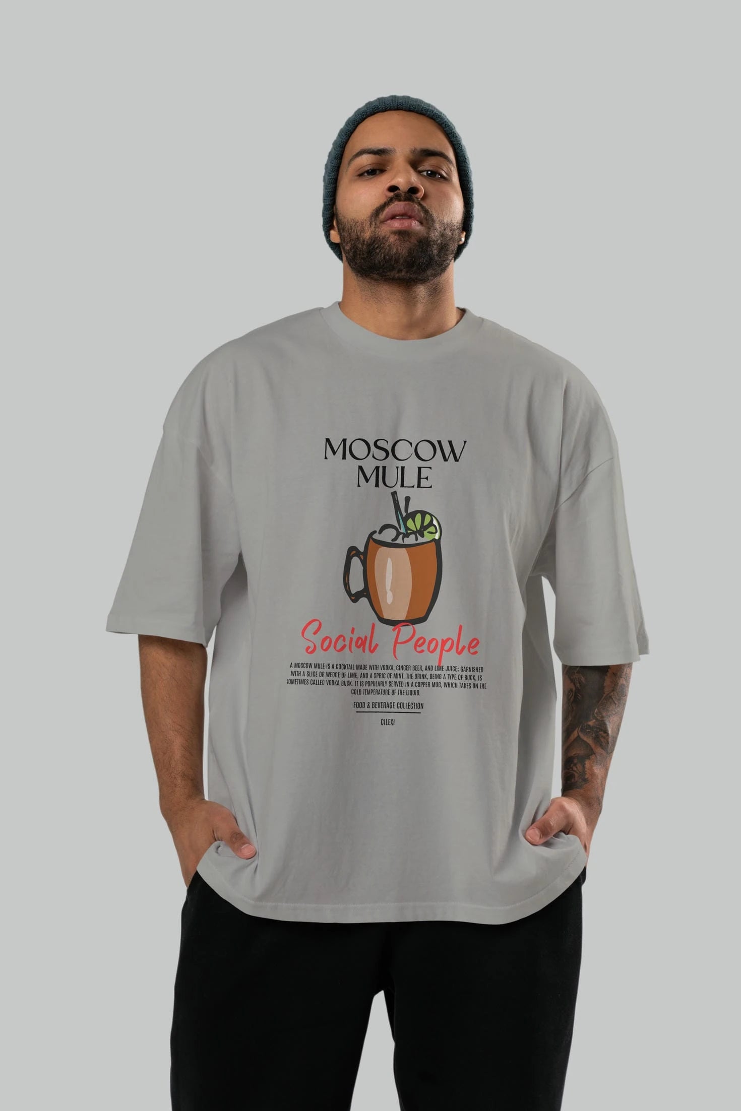 Moscow Mule Kokteyl Serisi ön Baskılı Oversize t-shirt Erkek Kadın %100 Pamuk Bisiklet Yaka tişort