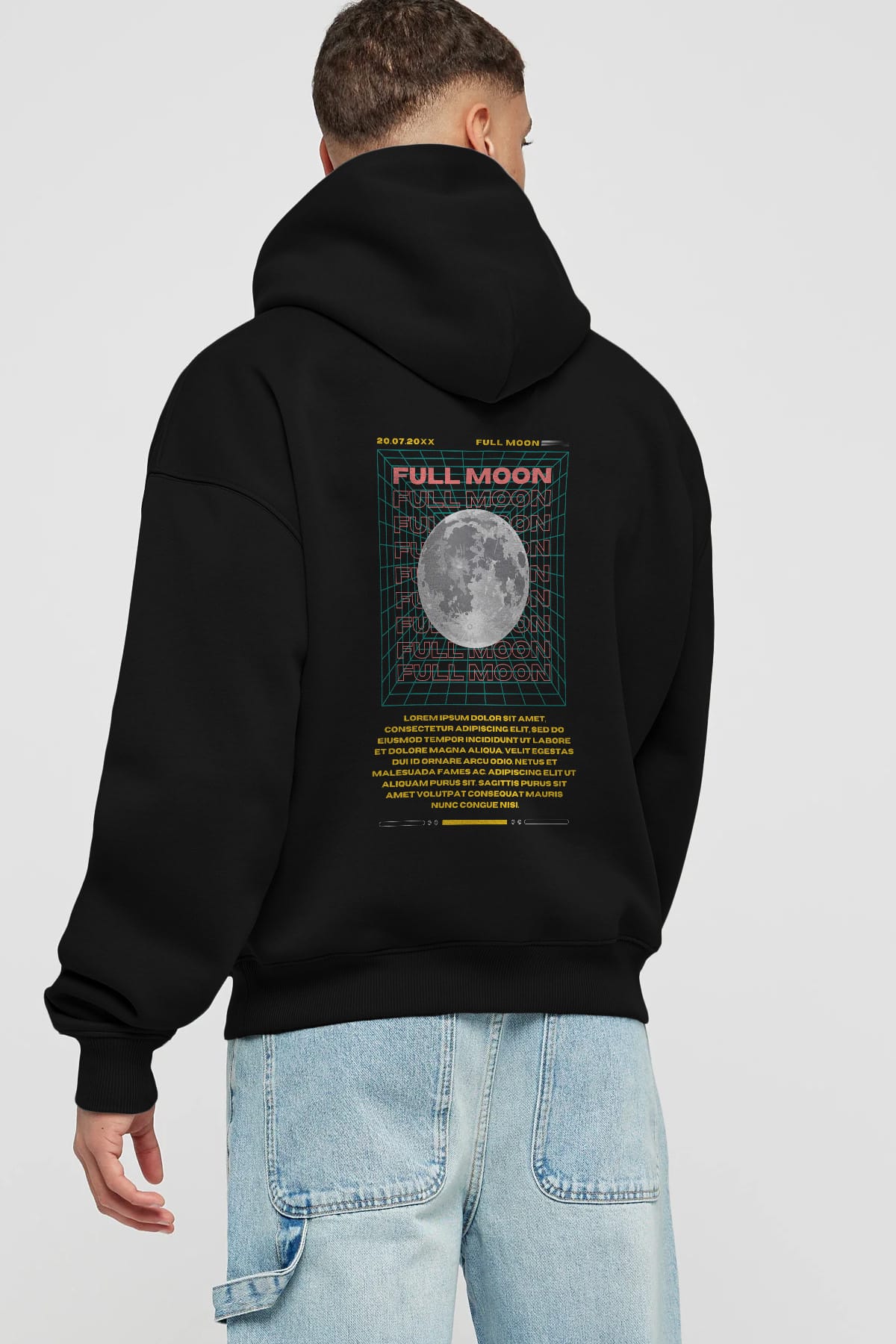 Full Moon Yazılı Arka Baskılı Oversize Hoodie Kapüşonlu Sweatshirt Erkek Kadın Unisex