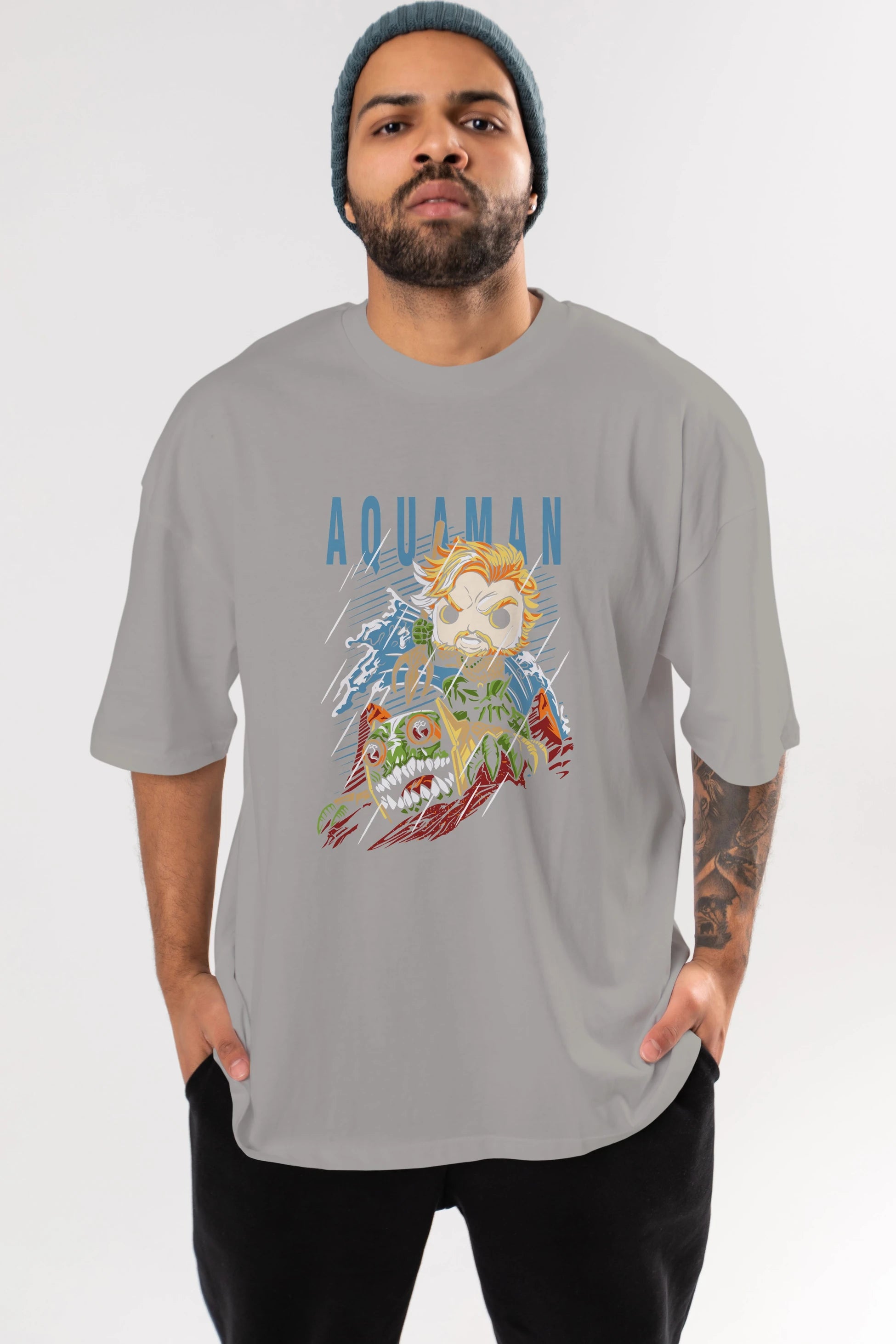Aquaman Ön Baskılı Oversize t-shirt Erkek Kadın Unisex %100 Pamuk Bisiklet Yaka tişort