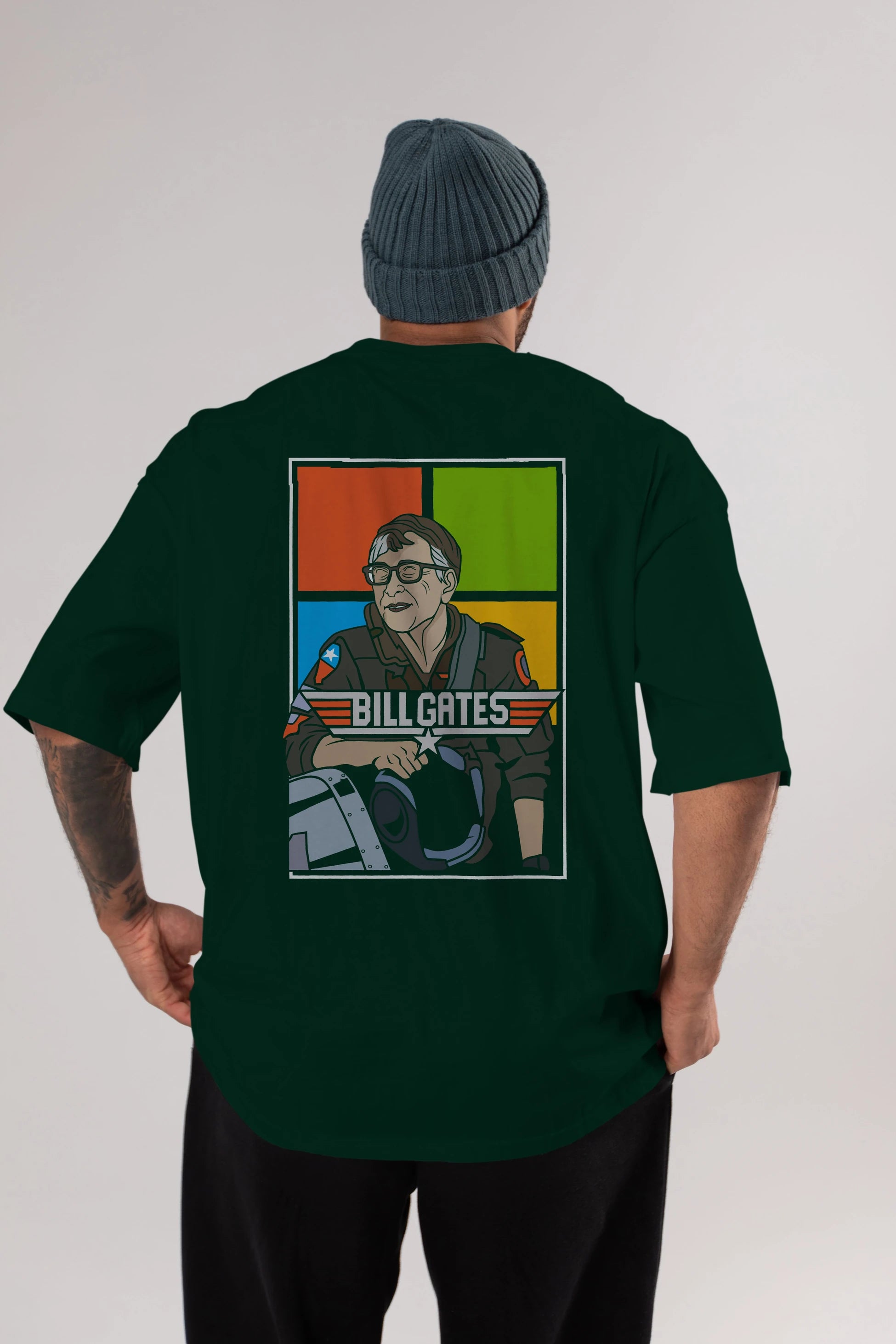 Bill Gates Top Gun Arka Baskılı Oversize t-shirt Erkek Kadın Unisex %100 Pamuk tişort