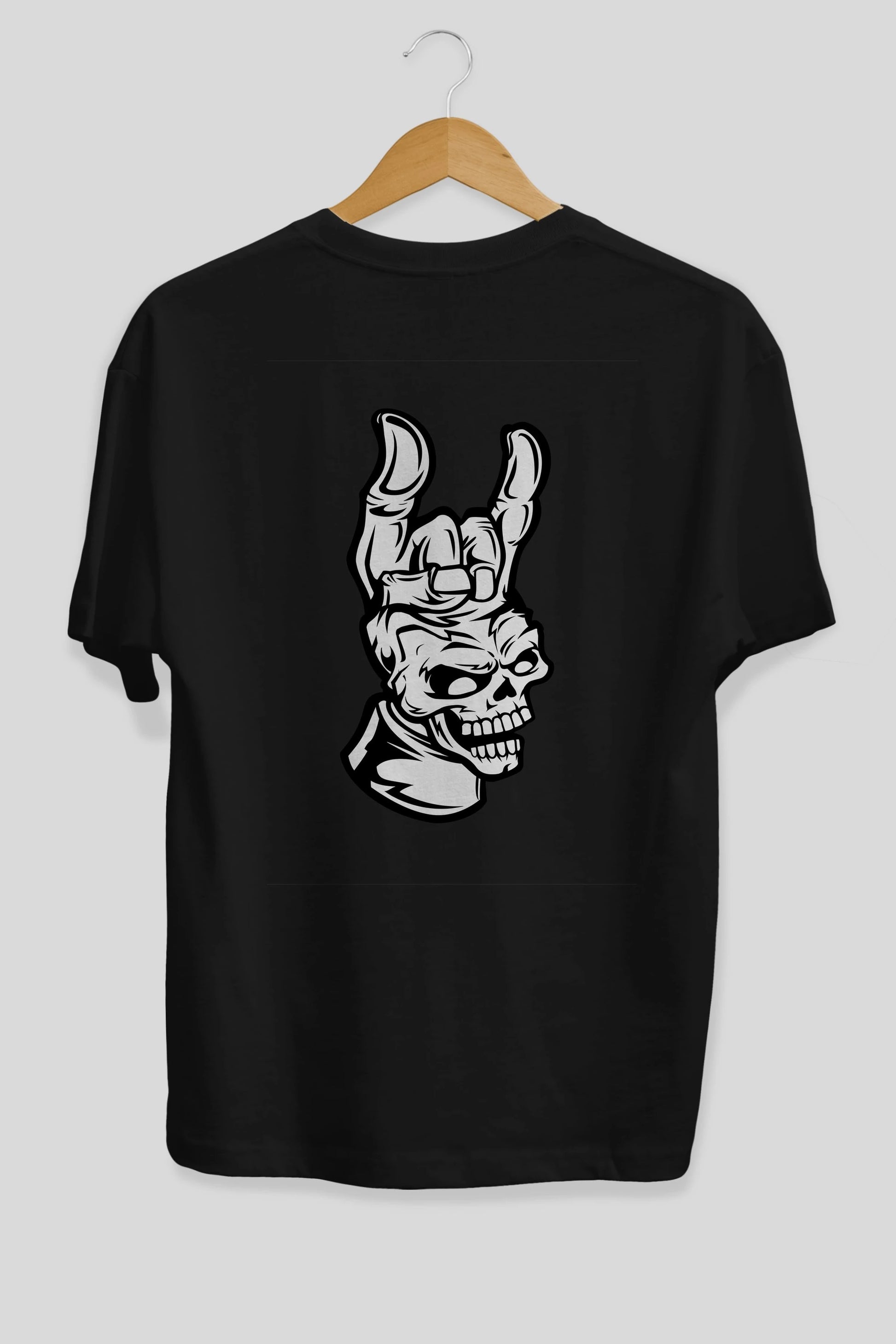Hand Metal Skull Arka Baskılı Oversize t-shirt Erkek Kadın Unisex %100 Pamuk tişort