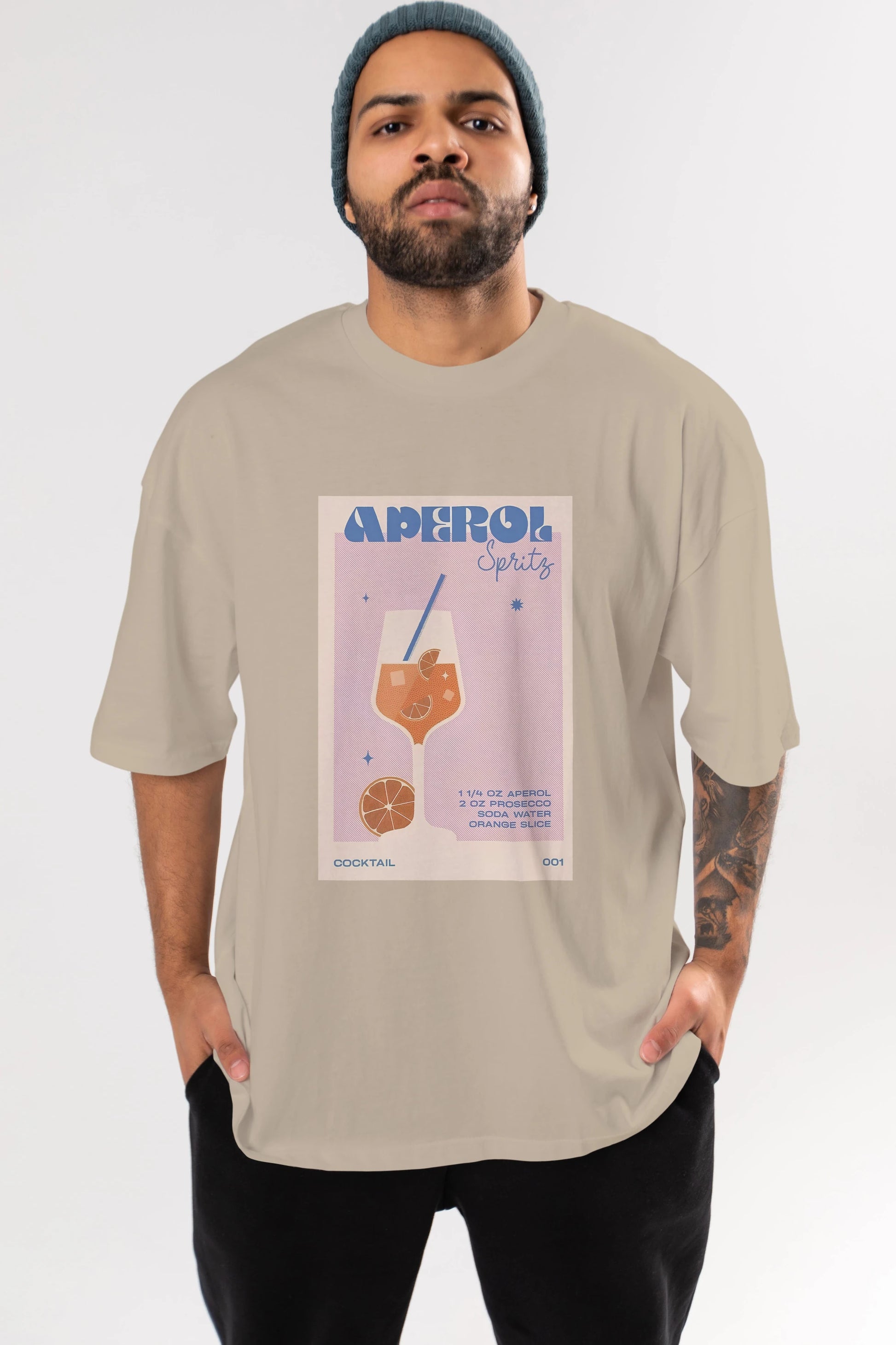 Aperol Spritz Ön Baskılı Oversize t-shirt Erkek Kadın Unisex %100 Pamuk Bisiklet Yaka tişort