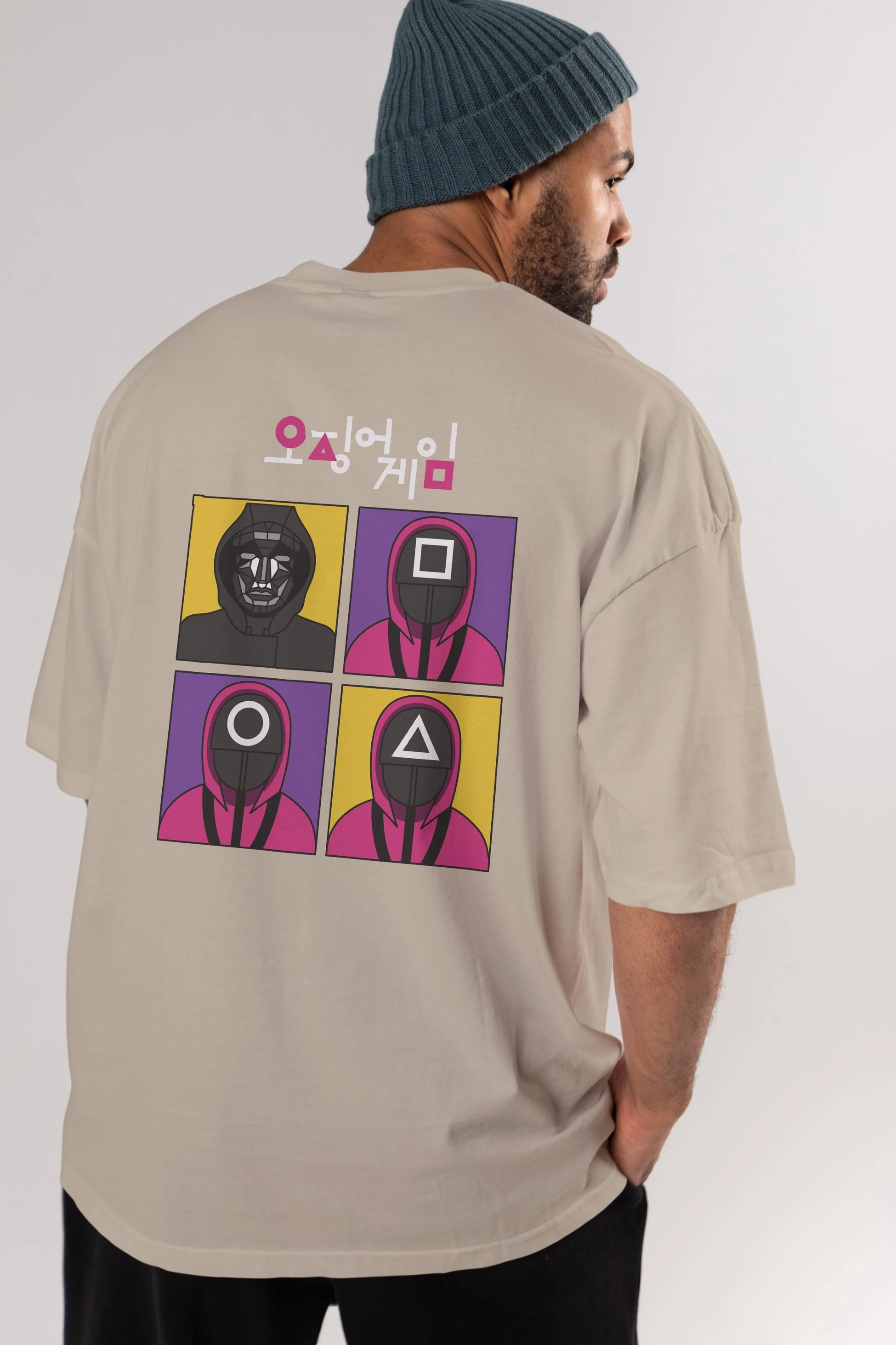 Squid Game (1) Arka Baskılı Oversize t-shirt Erkek Kadın Unisex %100 Pamuk Bisiklet Yaka tişort