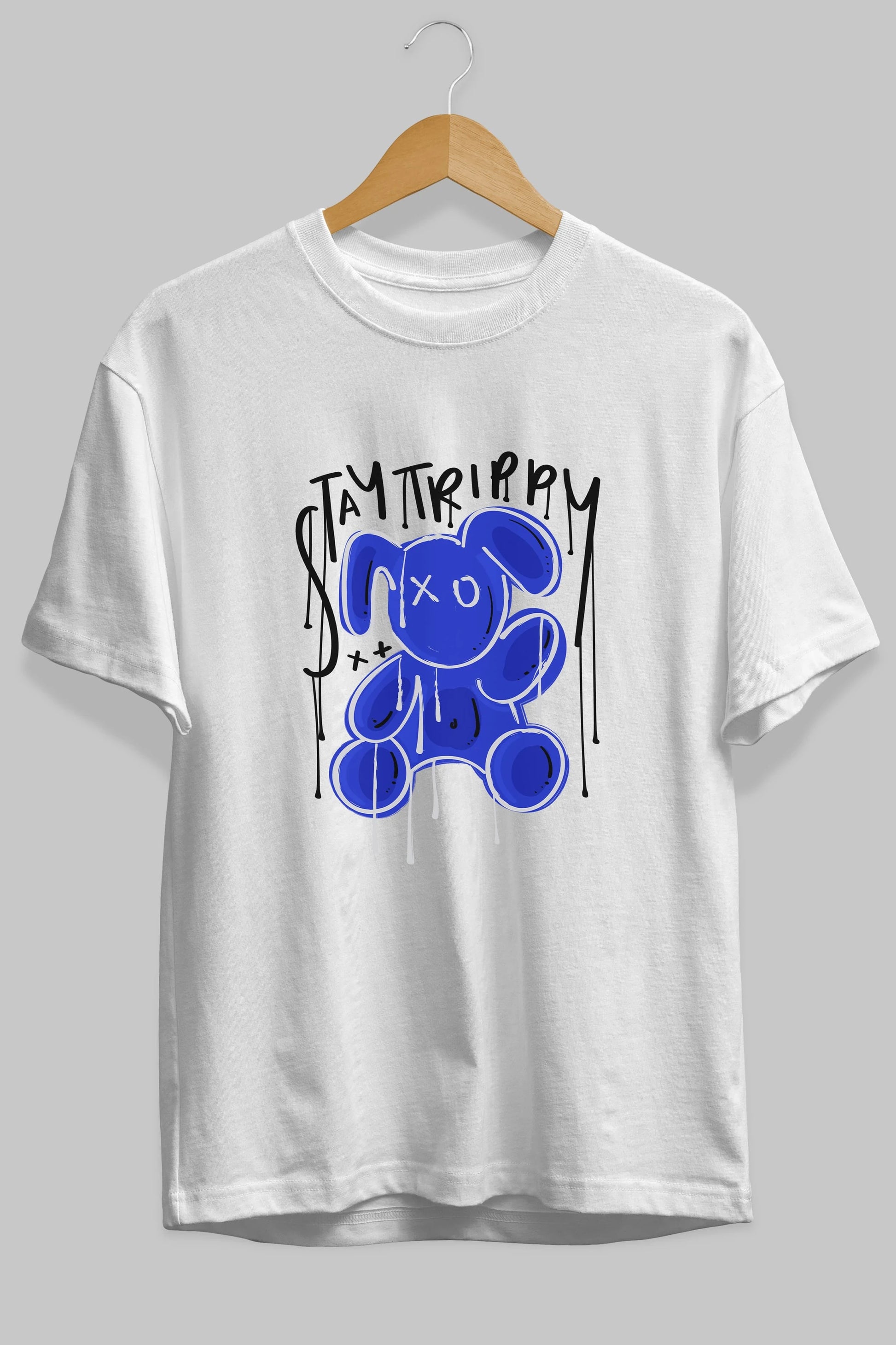Stay Trippy Bear Ön Baskılı Oversize t-shirt Erkek Kadın Unisex