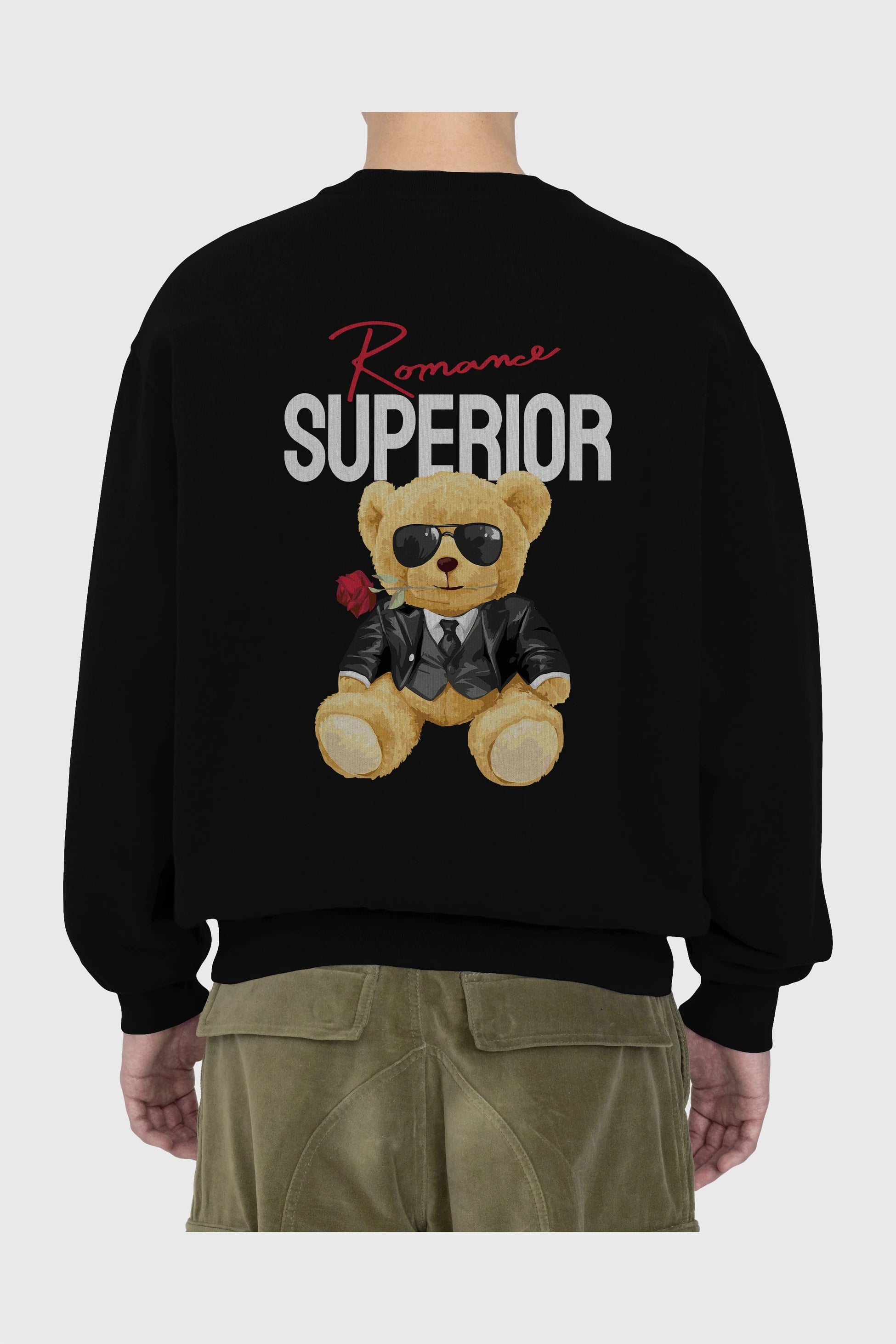 Teddy Bear Romance Superior Arka Baskılı Oversize Sweatshirt Erkek Kadın Unisex