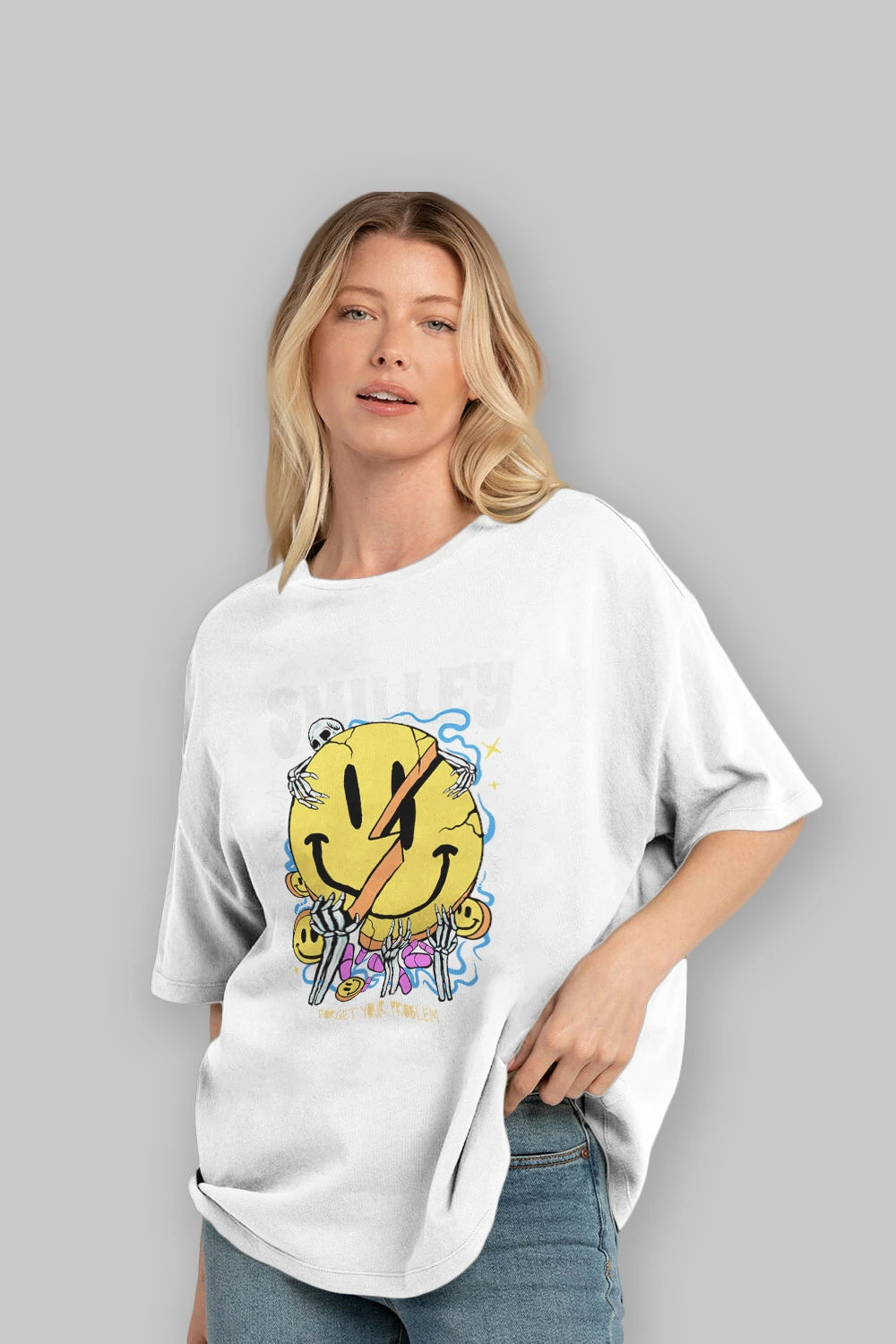 Smilley Streetwear Ön Baskılı Oversize t-shirt Erkek Kadın Unisex