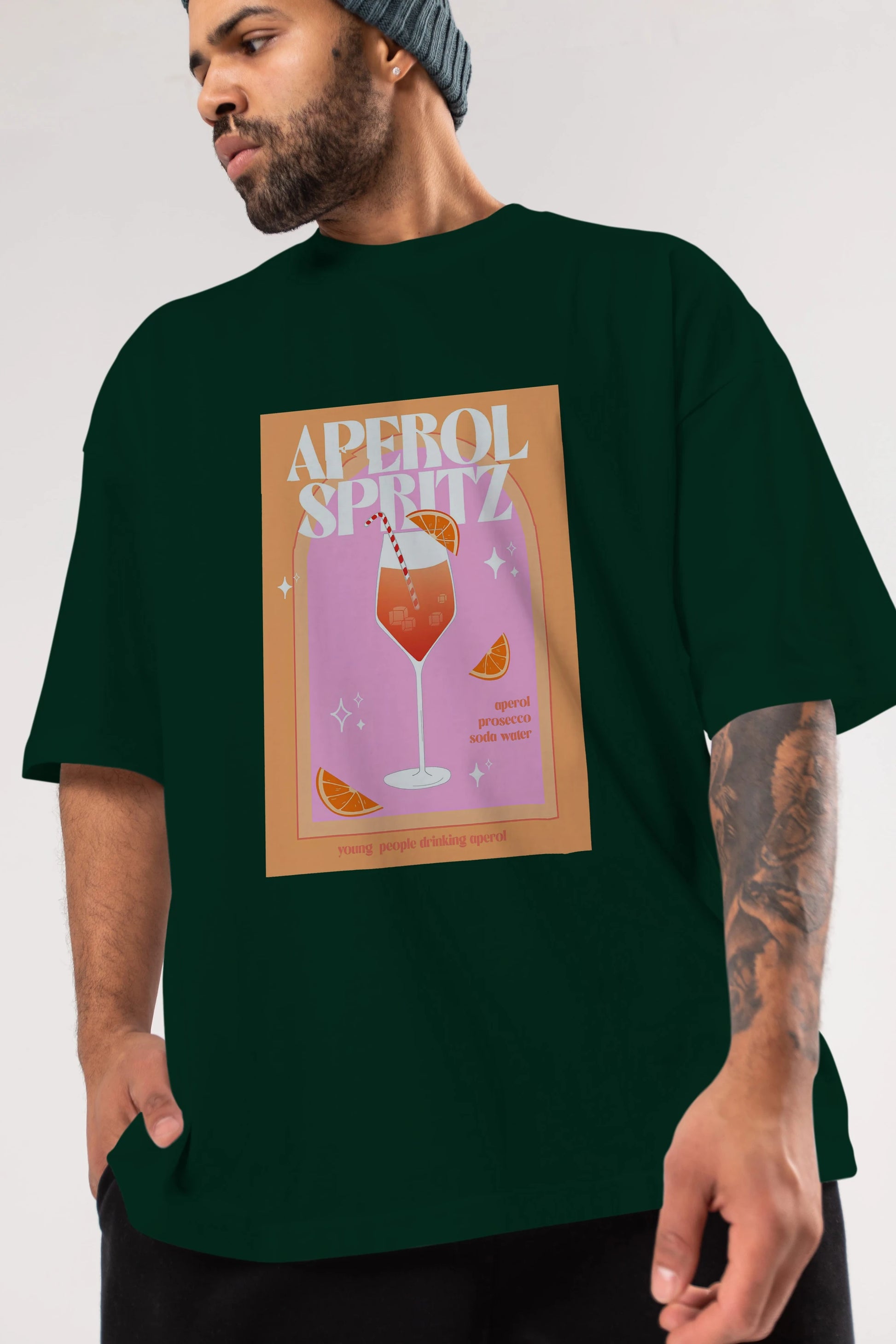 Aperol Spritz 2 Ön Baskılı Oversize t-shirt Erkek Kadın Unisex %100 Pamuk Bisiklet Yaka tişort