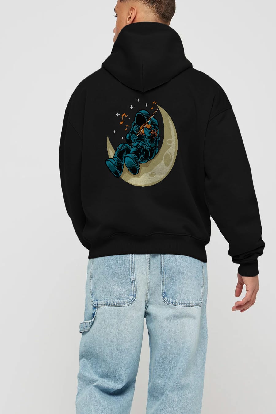 Playing Vionist in Space Arka Baskılı Hoodie Oversize Kapüşonlu Sweatshirt Erkek Kadın Unisex